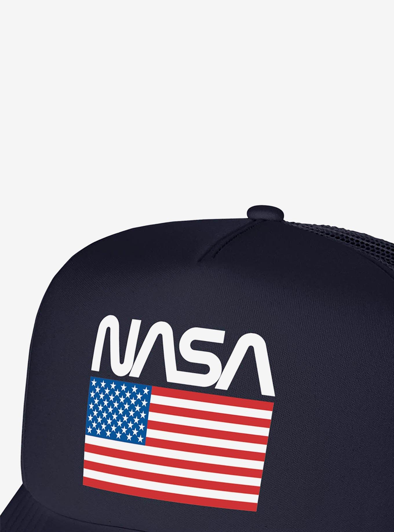 NASA American Flag Worm Logo Foam Trucker Hat, , hi-res