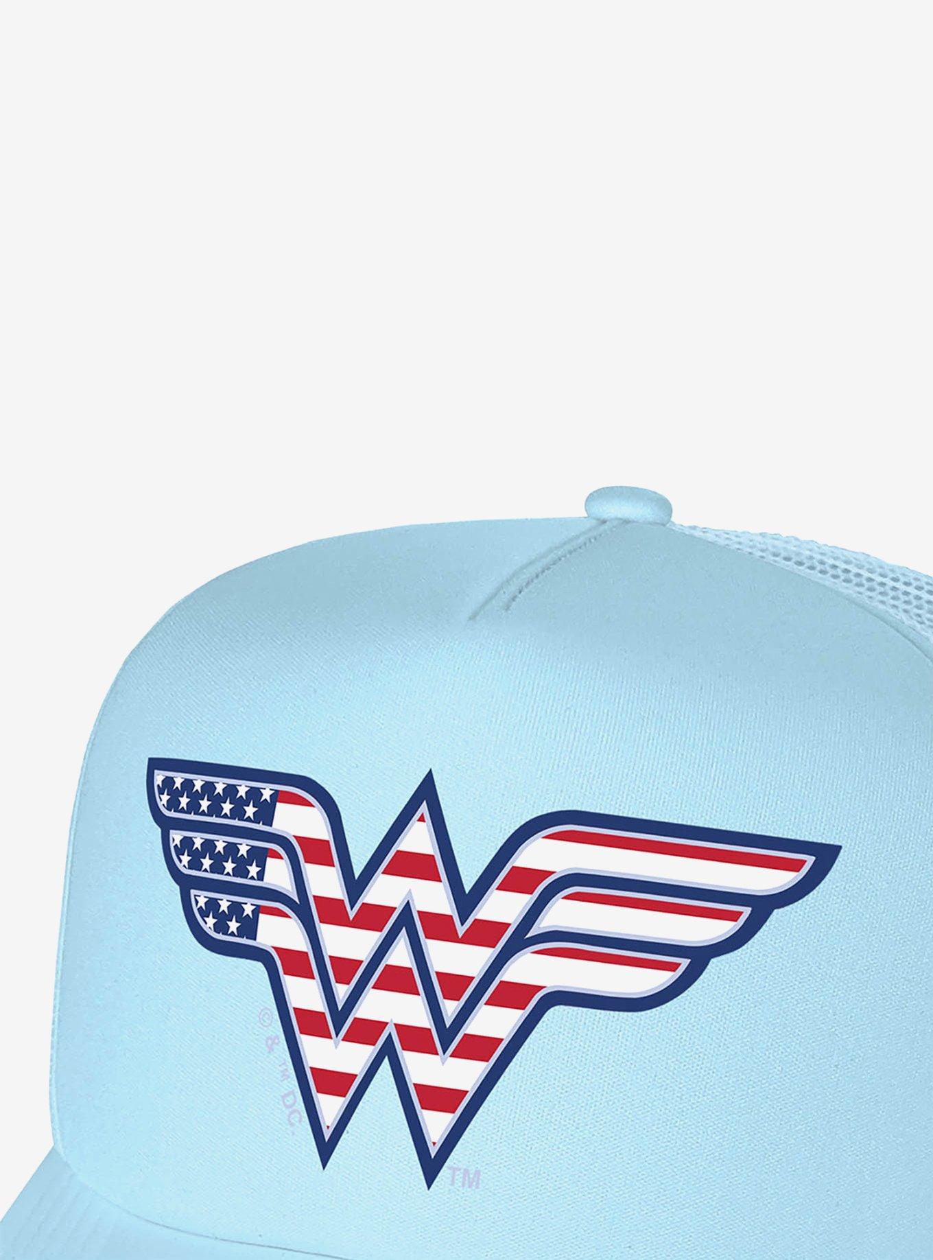 Wonder Woman American Flag Logo Foam Trucker Hat, , hi-res