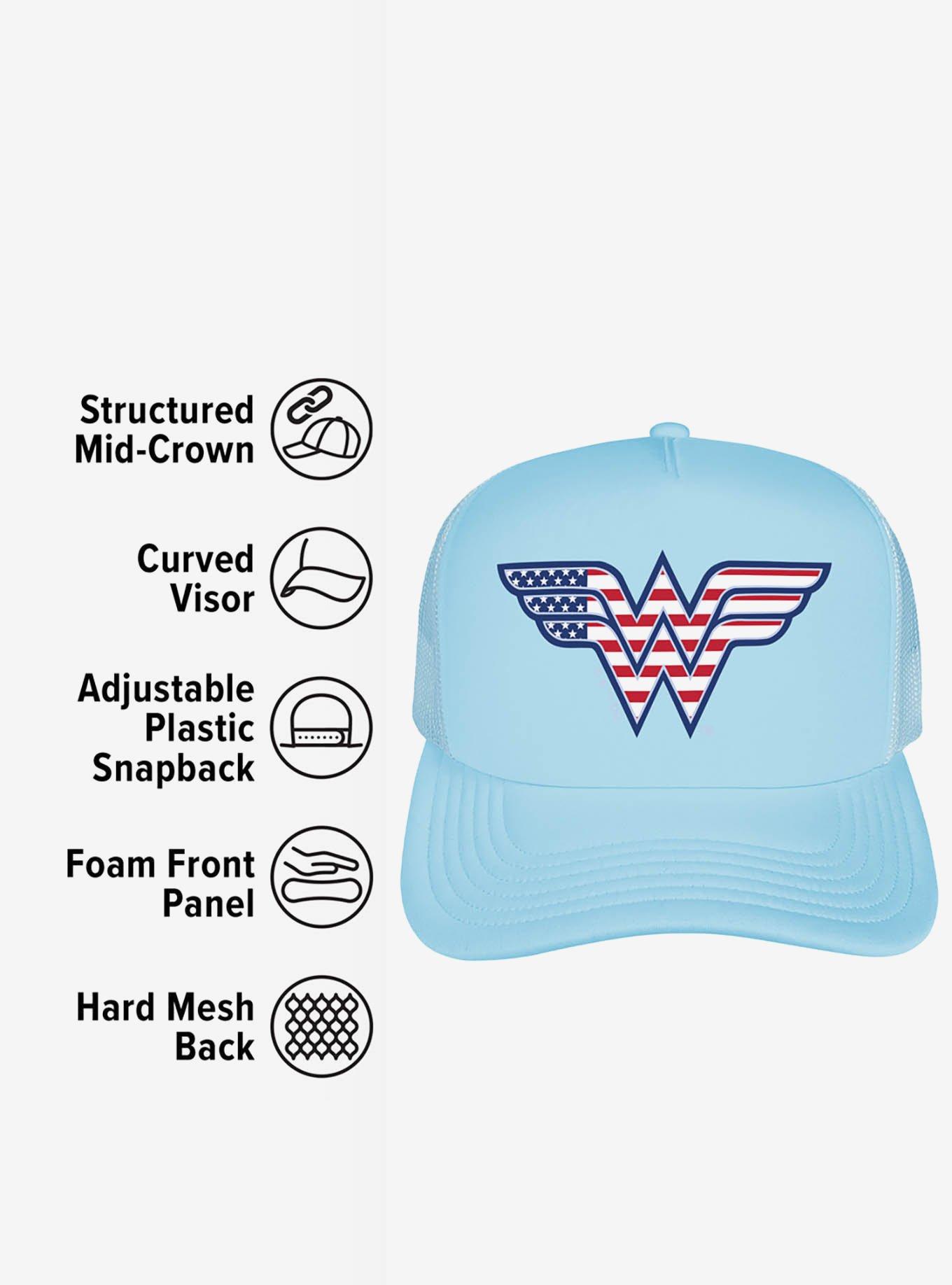 Wonder Woman American Flag Logo Foam Trucker Hat, , alternate