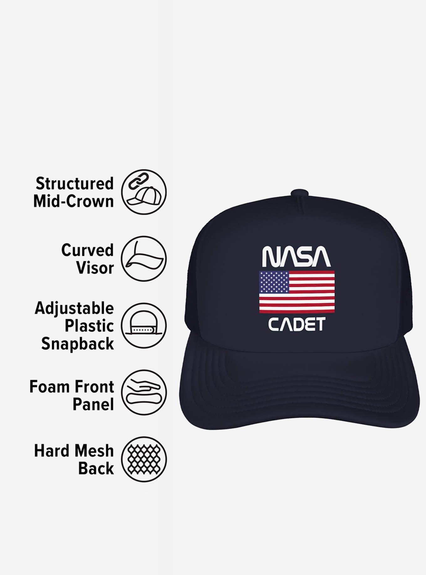 NASA Cadet American Flag Foam Trucker Hat, , alternate