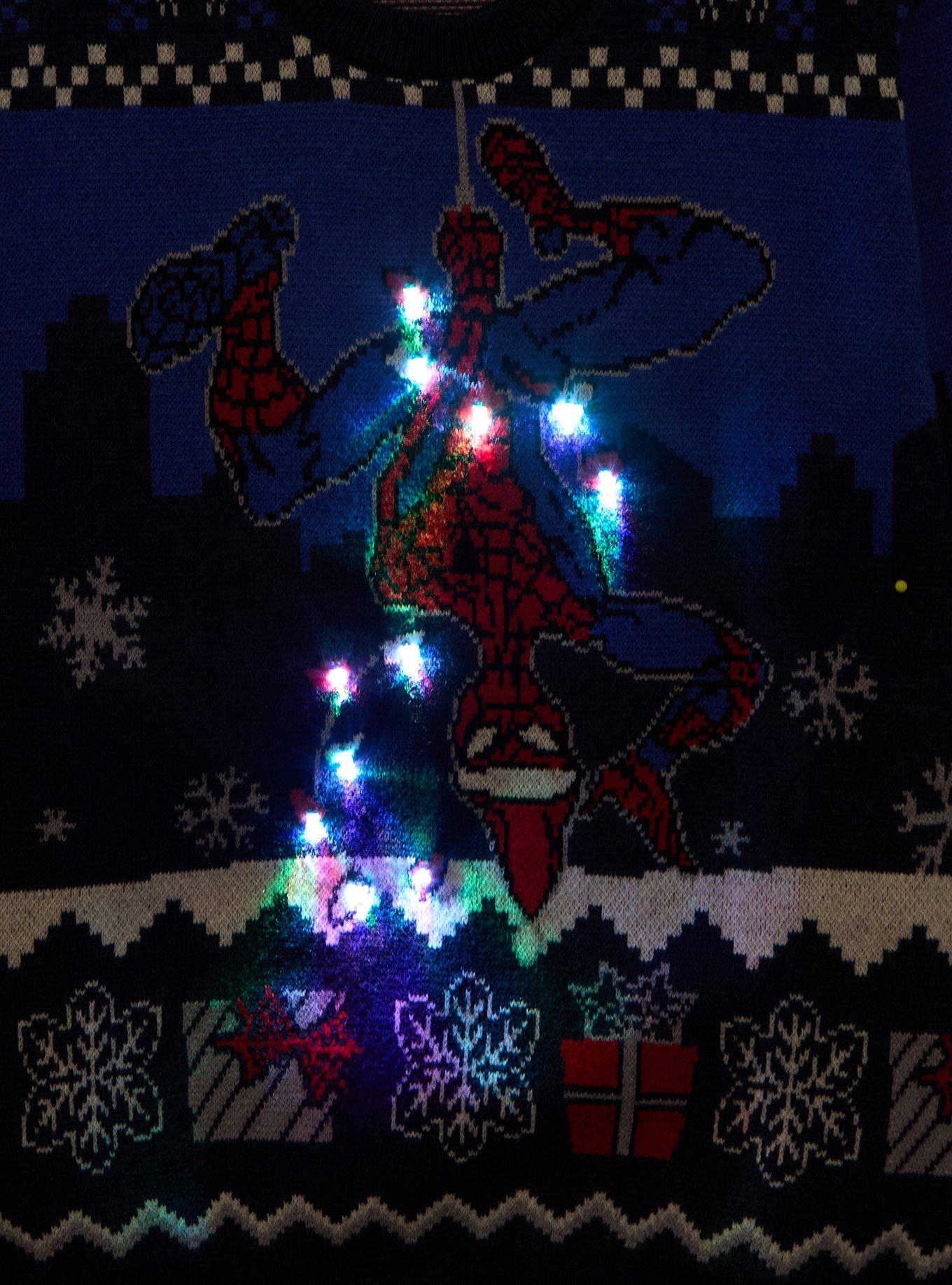 Marvel Spider-Man Light-Up Youth Holiday Sweater - BoxLunch Exclusive, RED, alternate