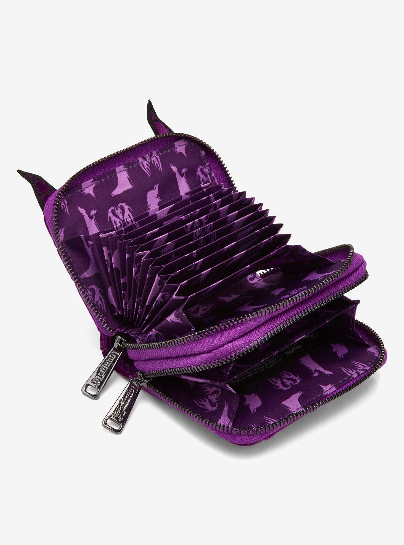 Loungefly Disney Sleeping Beauty Purple Velvet Maleficent Horns Small Accordion Wallet - BoxLunch Exclusive, , alternate