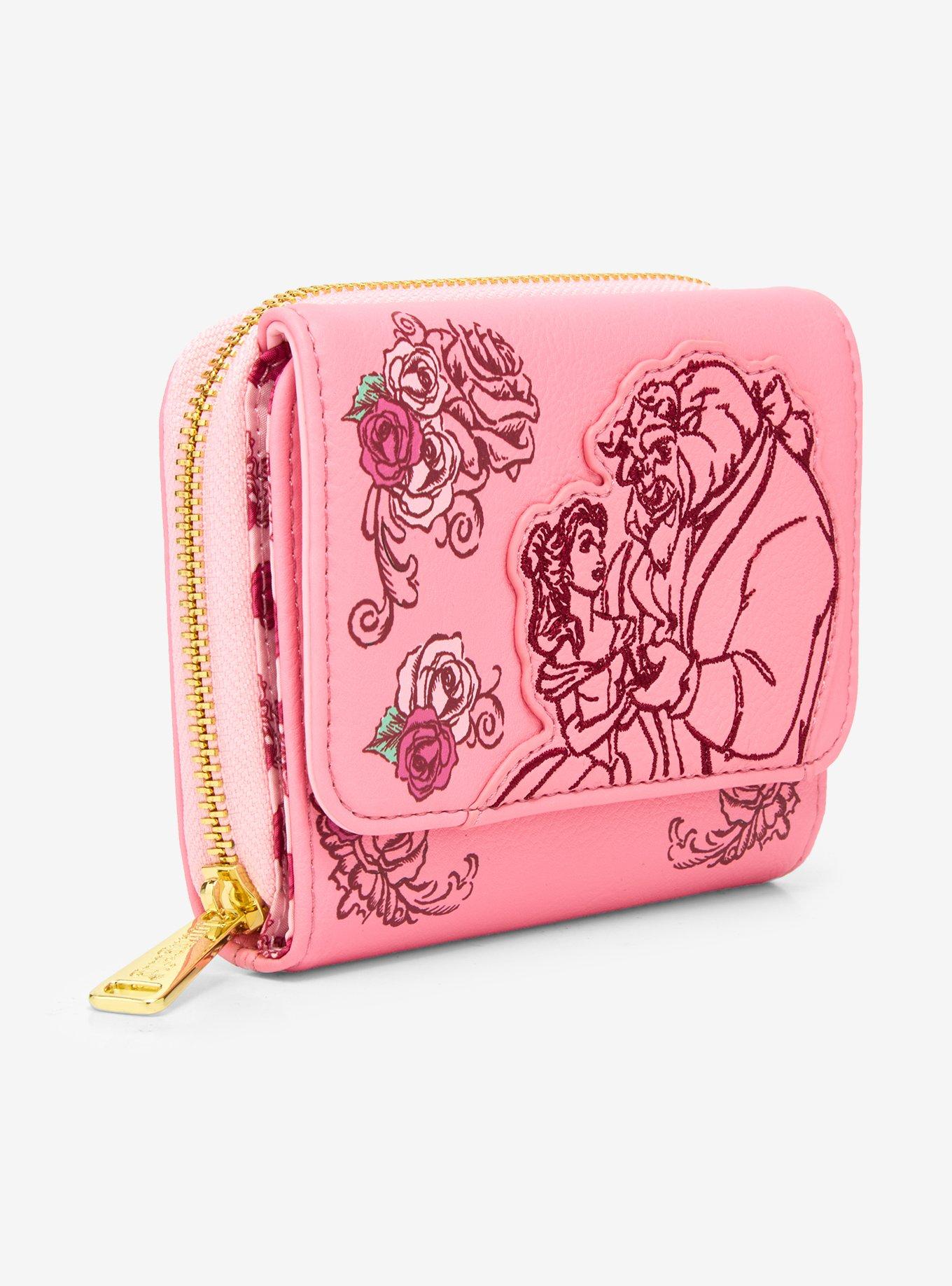 Loungefly Disney Beauty and the Beast Pink Roses Zip Wallet — BoxLunch Exclusive, , hi-res