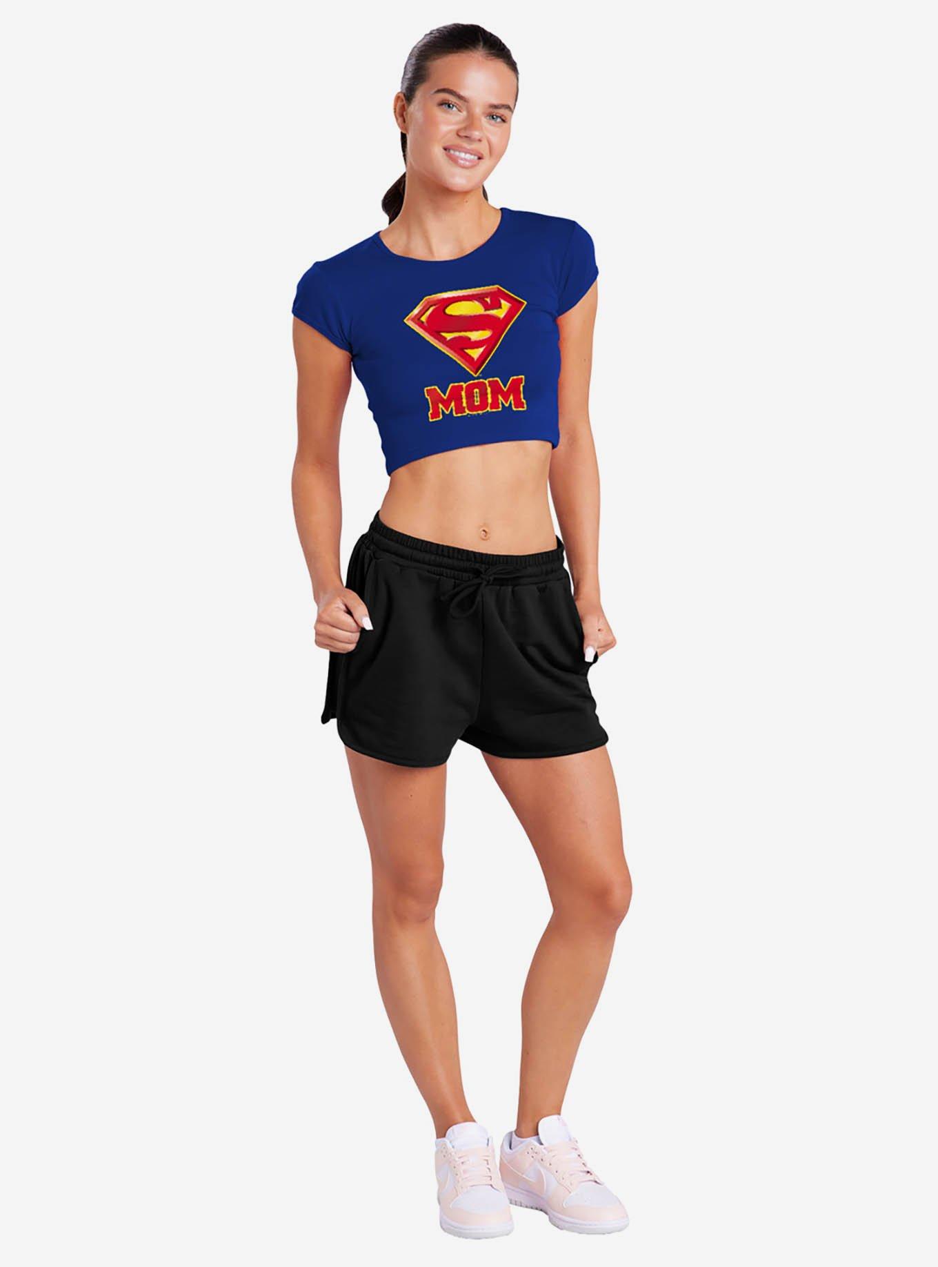 DC Comics Superman "Super Mom" Cap Sleeve Baby Rib Girls Crop Top, , hi-res