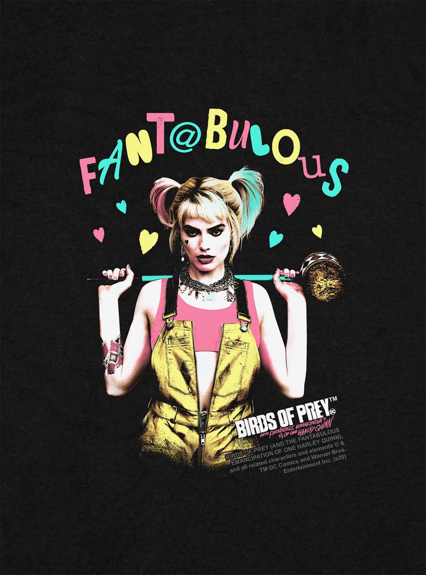 DC Comics Birds of Prey Harley Quinn Fantabulous Cap Sleeve Baby Rib Women's Crop Top, BLACK, alternate