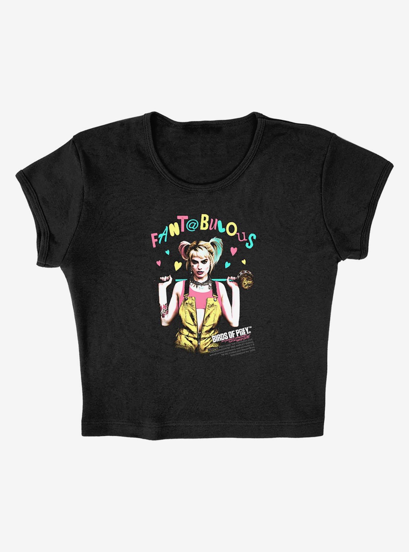 DC Comics Birds of Prey Harley Quinn Fantabulous Cap Sleeve Baby Rib Women's Crop Top, BLACK, alternate