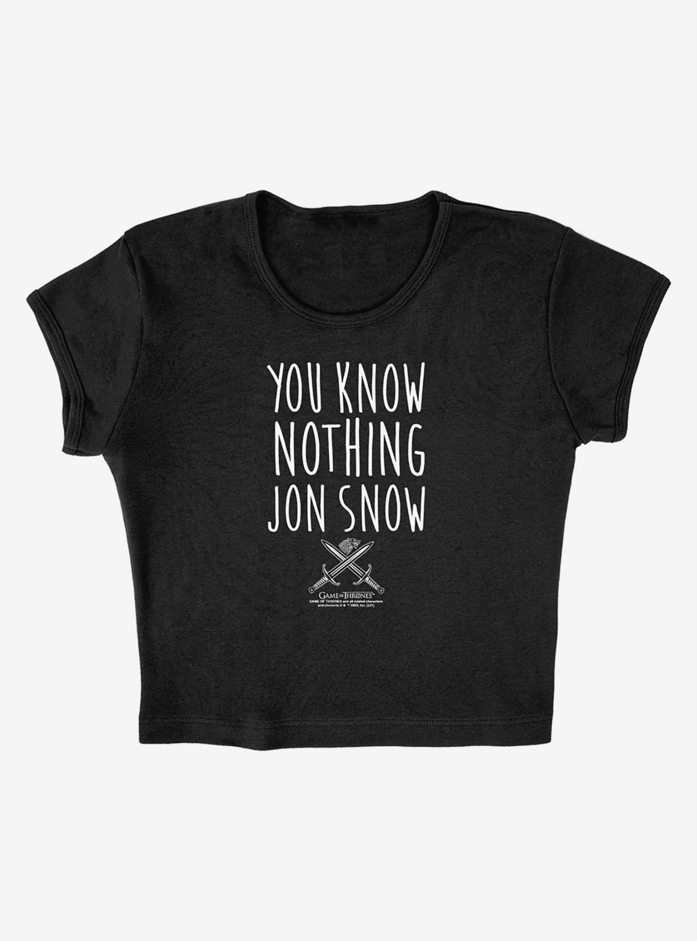 Game of Thrones "You Know Nothing Jon Snow" Cap Sleeve Baby Rib Women's Crop Top, BLACK, alternate