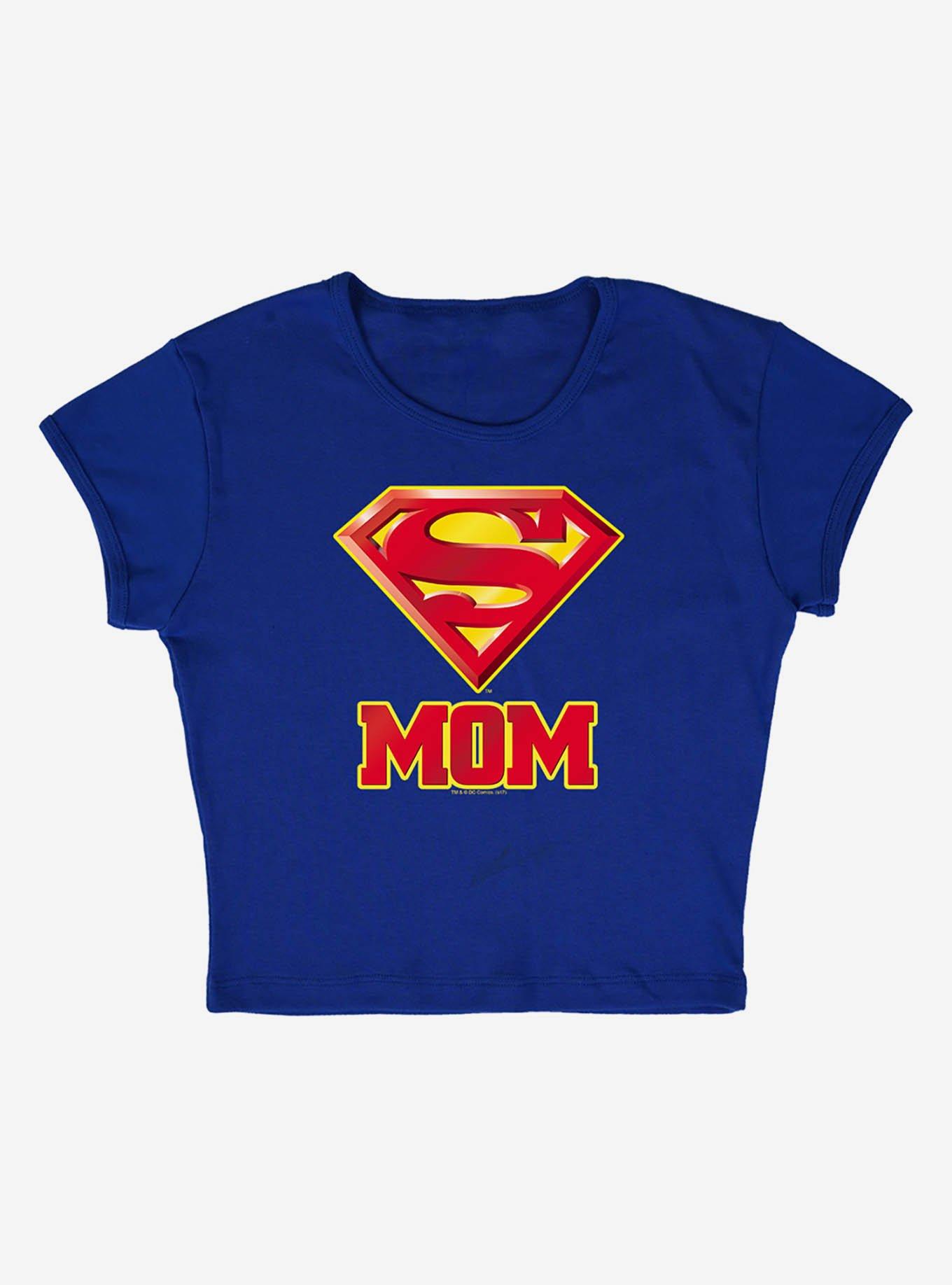 DC Comics Superman "Super Mom" Cap Sleeve Baby Rib Women's Crop Top, ROYAL BLUE, alternate