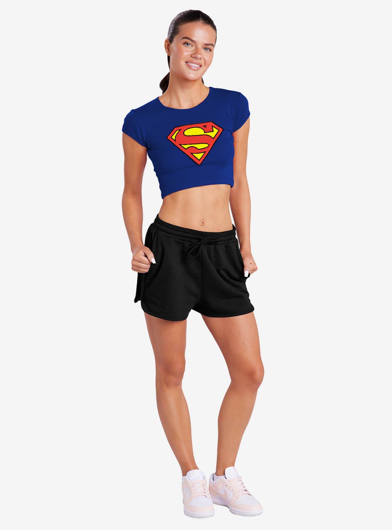 DC Comics Superman Classic Logo Cap Sleeve Baby Rib Women's Crop Top, , hi-res
