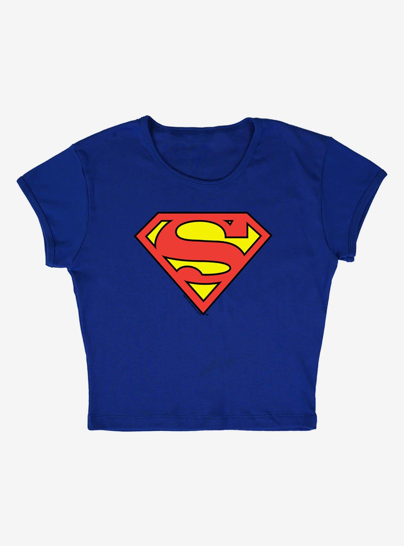 DC Comics Superman Classic Logo Cap Sleeve Baby Rib Women's Crop Top, ROYAL BLUE, alternate