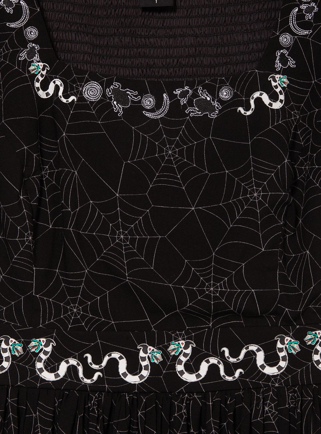 Beetlejuice Spiderwebs & Sandworms Plus Size Smock Dress, BLACK, alternate