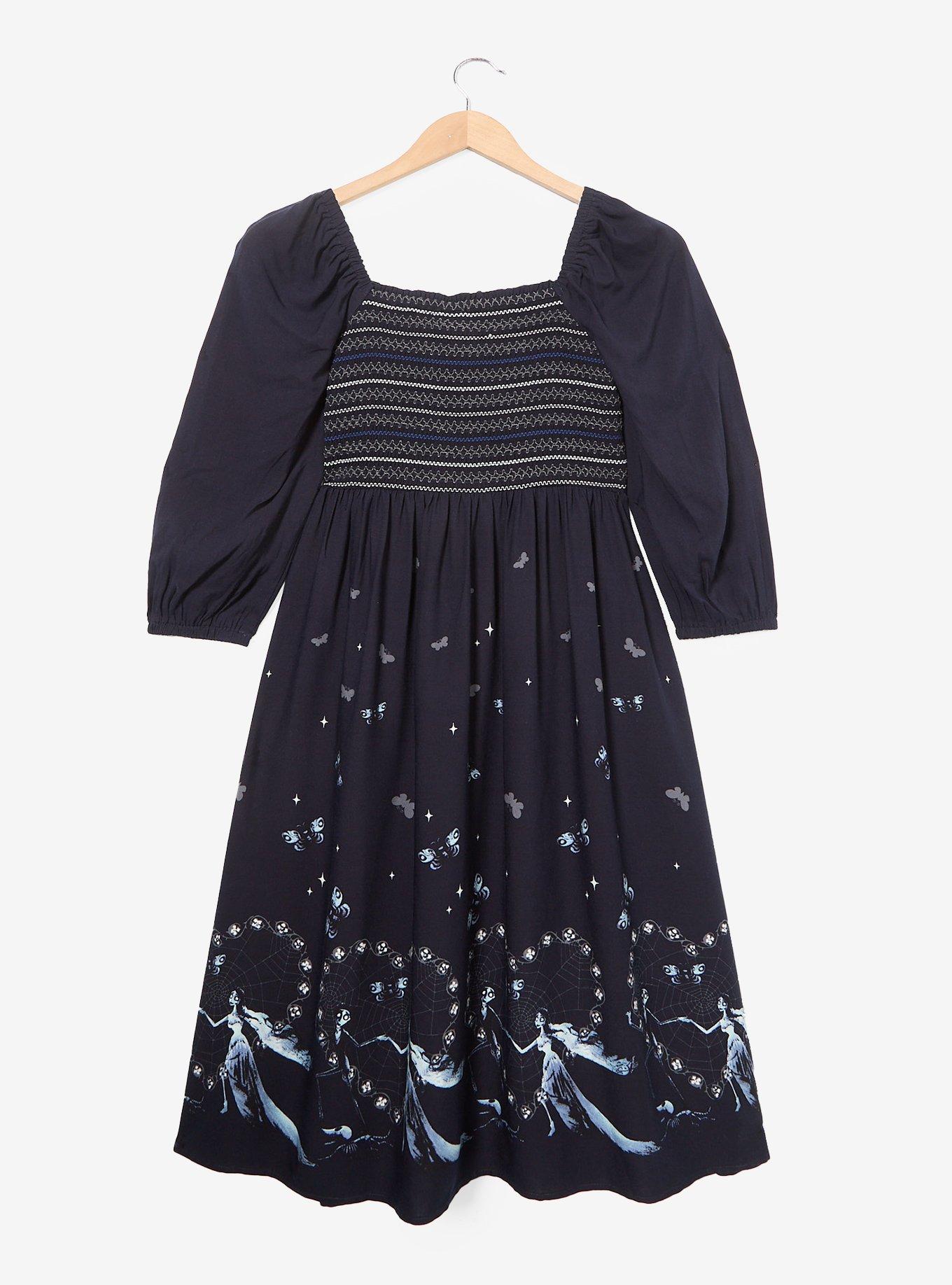 Corpse Bride Emily & Victor Smocked Plus Size Dress &mdash; BoxLunch Exclusive, BLACK, alternate