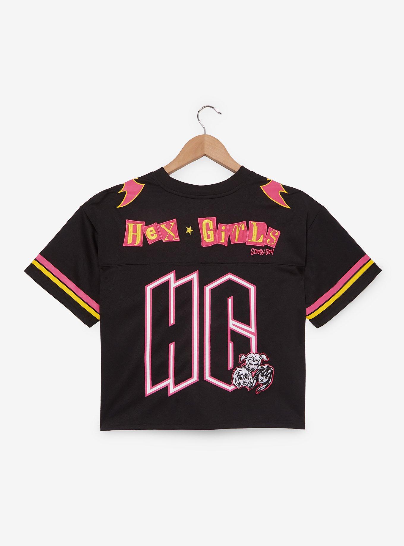 Scooby-Doo! Hex Girls Women's Cropped Football Jersey &mdash; BoxLunch Exclusive, BLACK, alternate