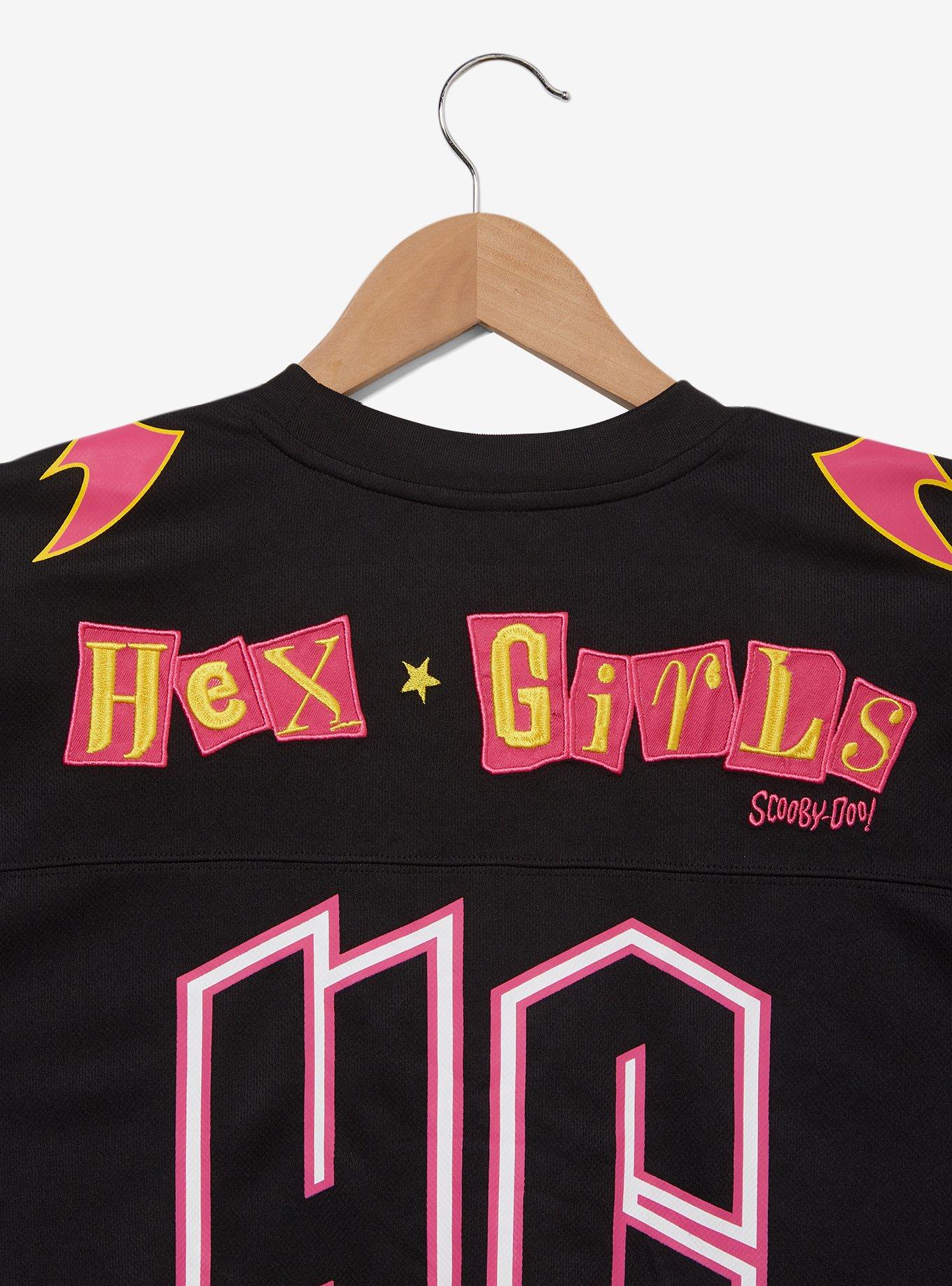 Scooby-Doo! Hex Girls Women's Plus Size Cropped Football Jersey &mdash; BoxLunch Exclusive, BLACK, alternate