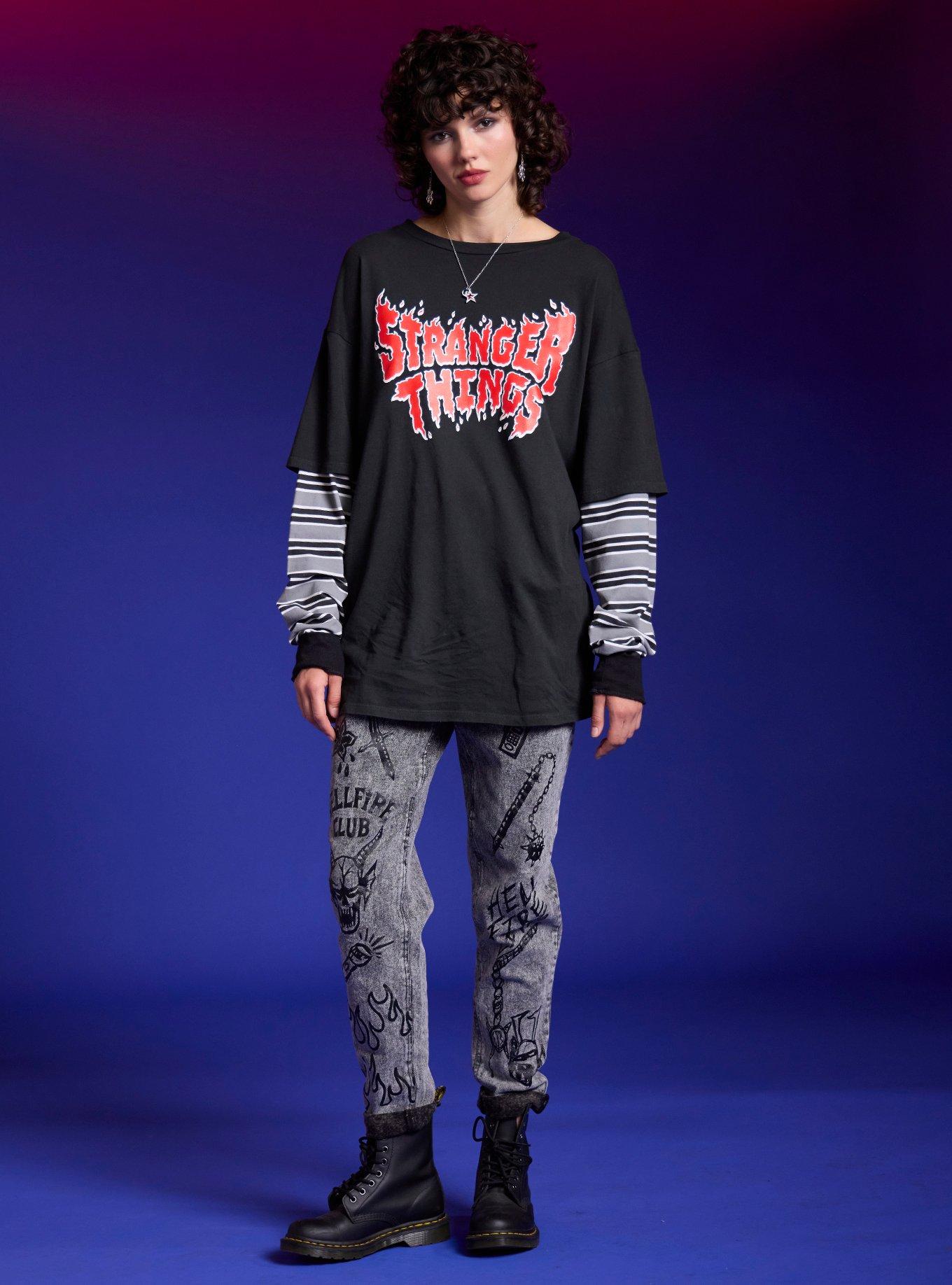 Stranger Things Logo Stripe Girls Oversized Long-Sleeve Twofer, , hi-res
