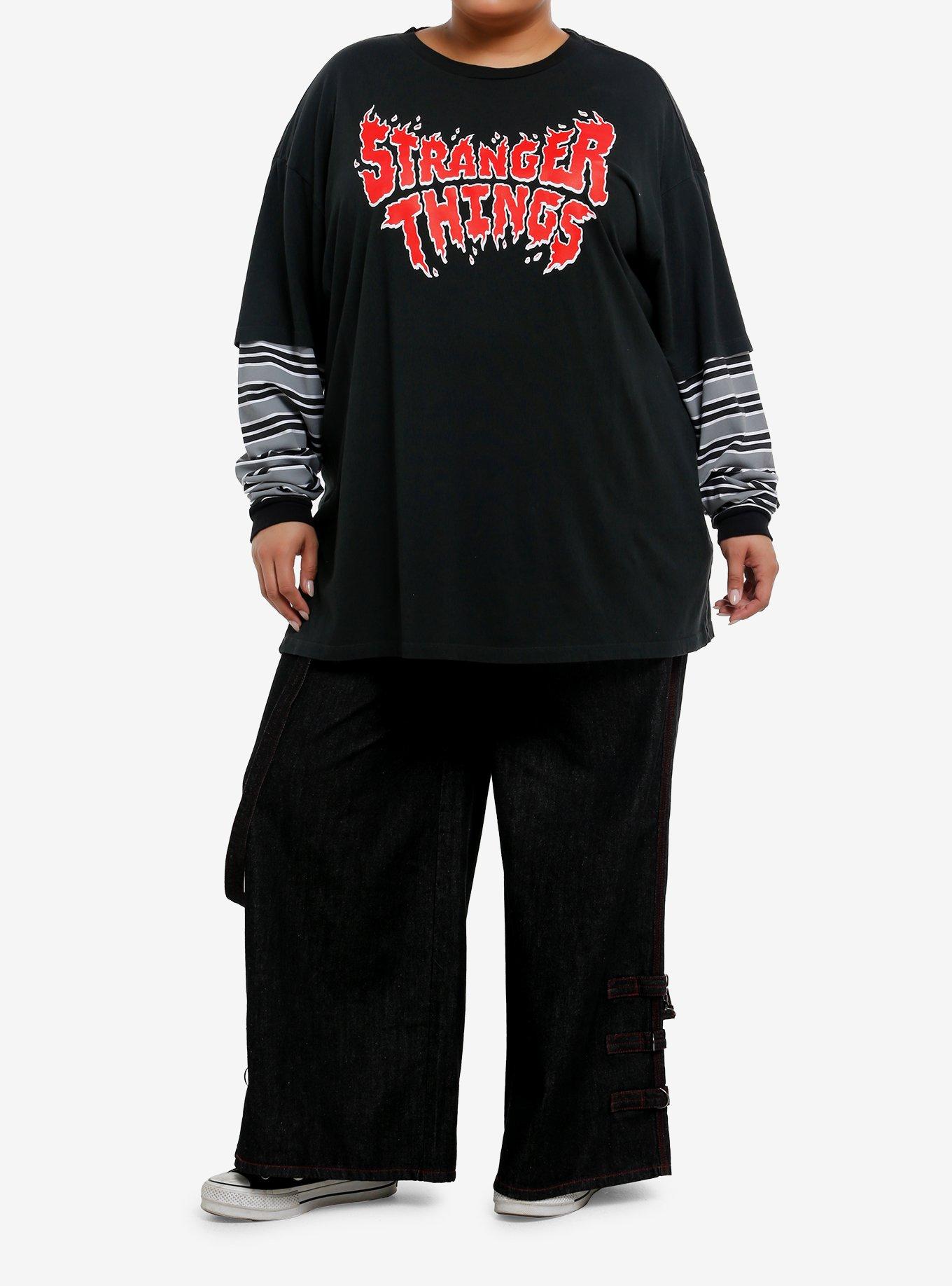 Stranger Things Logo Stripe Girls Oversized Long-Sleeve Twofer Plus Size, , hi-res