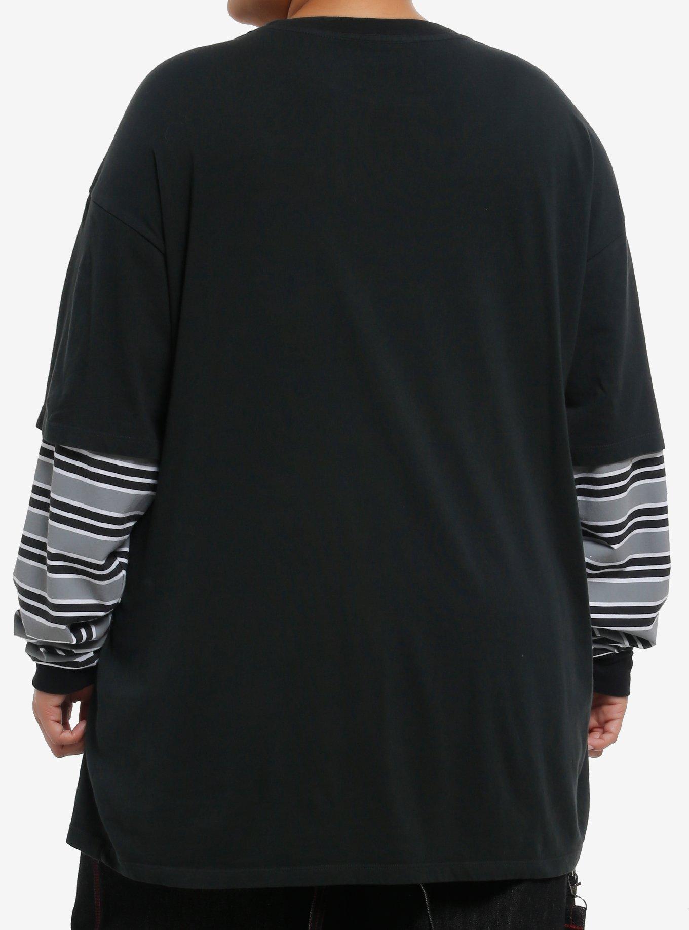 Stranger Things Logo Stripe Girls Oversized Long-Sleeve Twofer Plus Size, RED, alternate