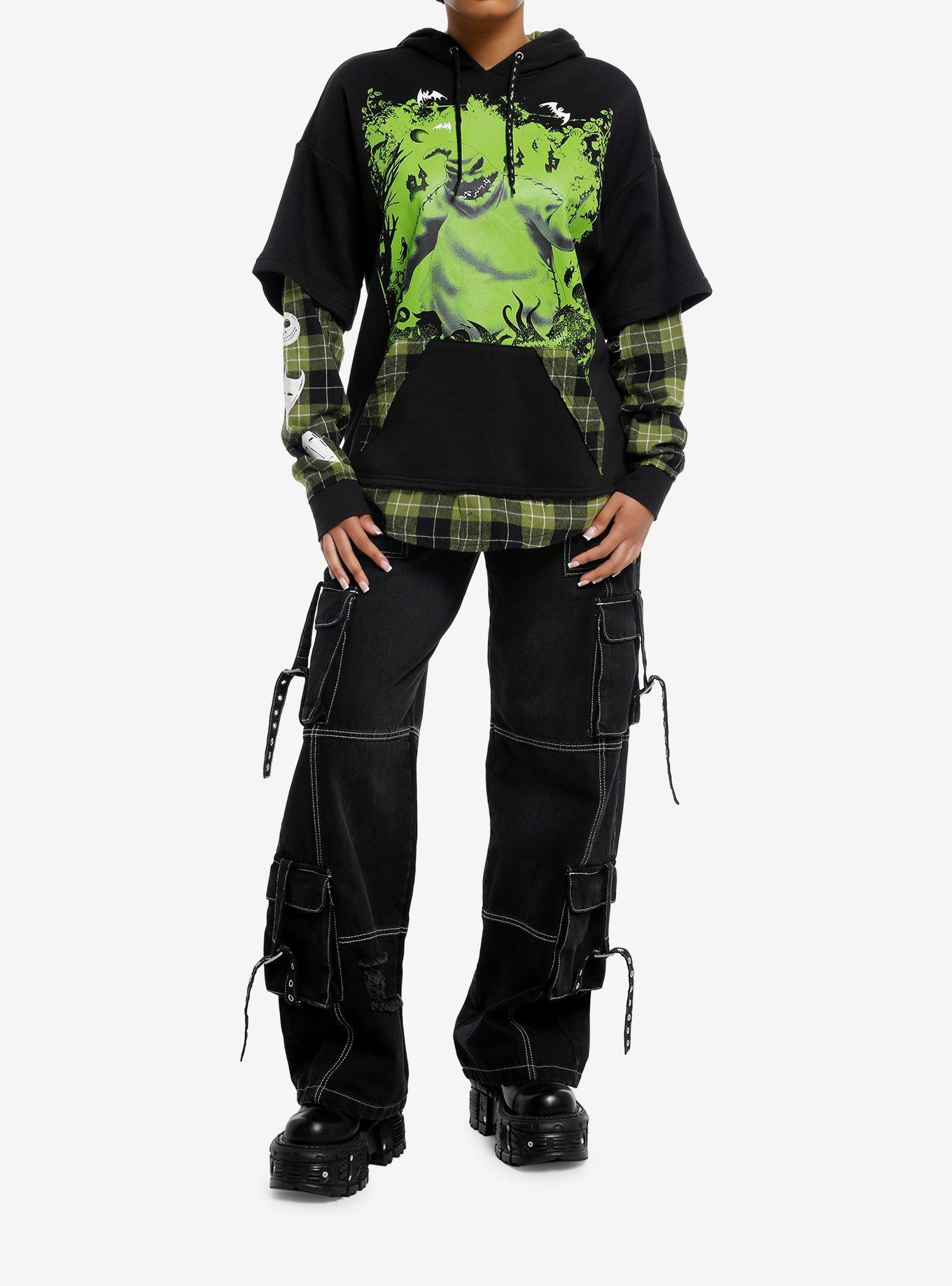 Her Universe The Nightmare Before Christmas Oogie Boogie Plaid Girls Twofer Hoodie, GREEN, alternate