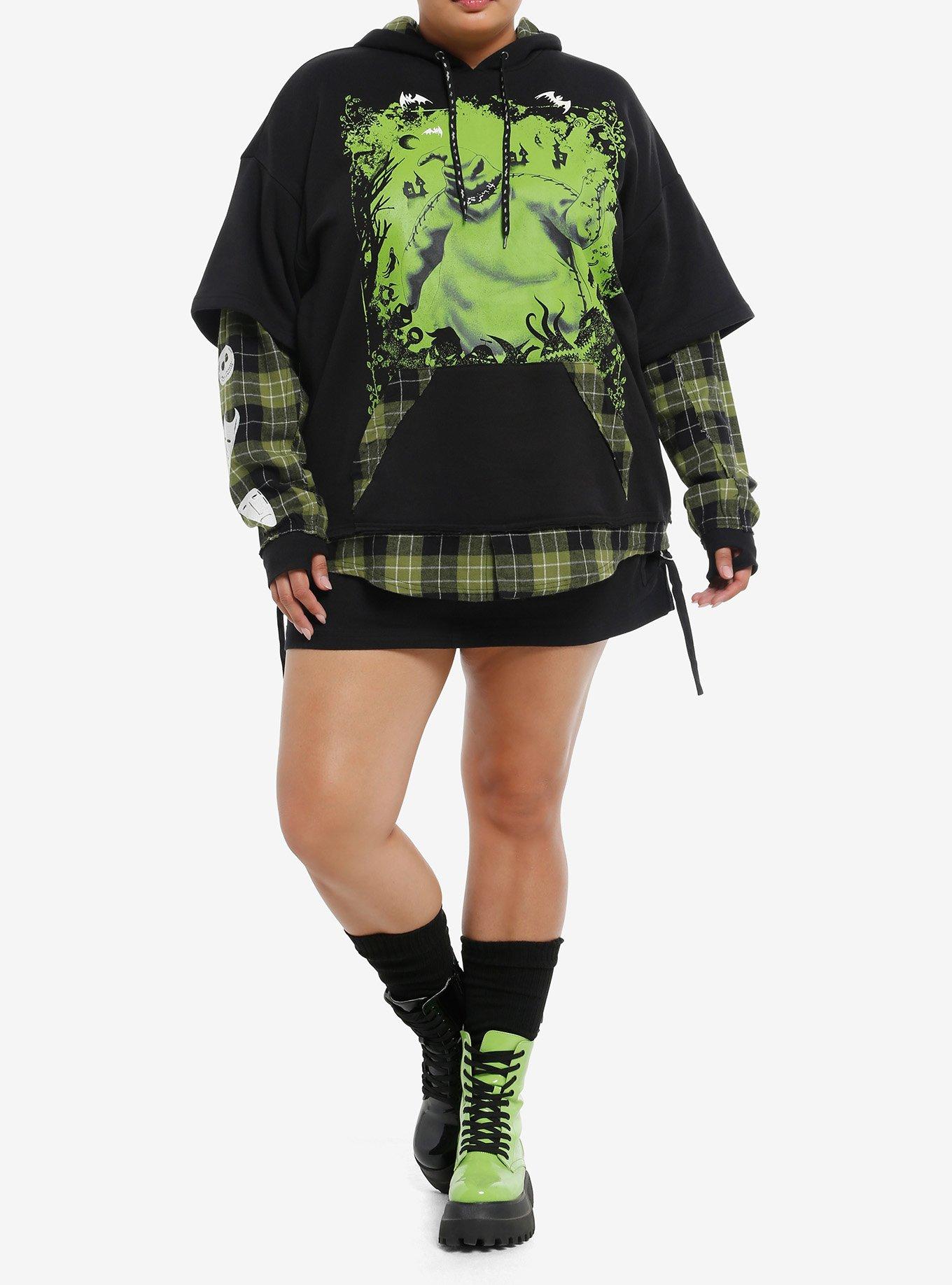 Her Universe The Nightmare Before Christmas Oogie Boogie Plaid Girls Twofer Hoodie Plus Size, GREEN, alternate