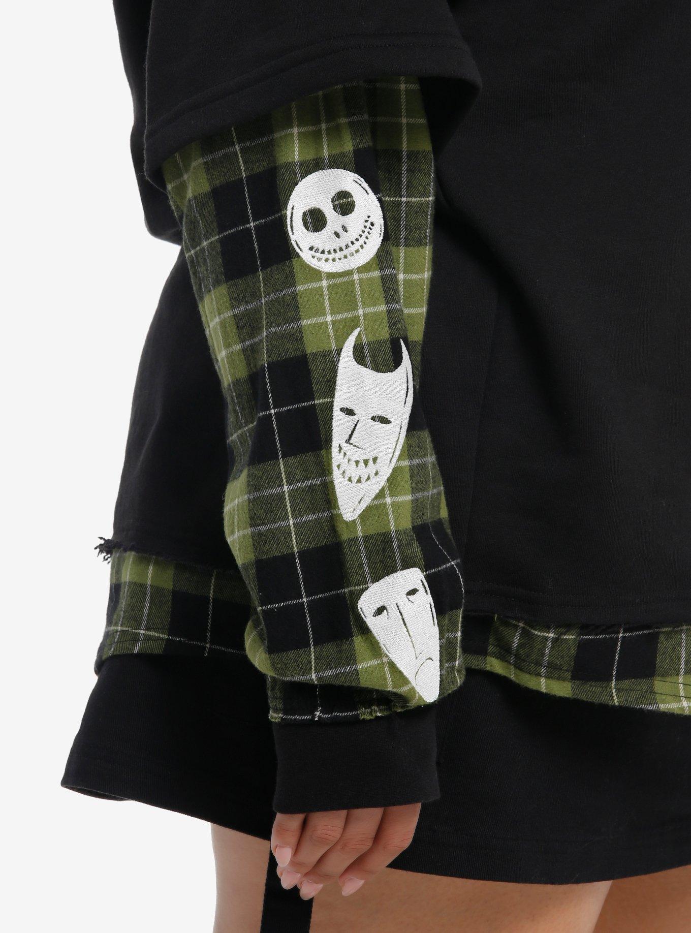 Her Universe The Nightmare Before Christmas Oogie Boogie Plaid Girls Twofer Hoodie Plus Size, GREEN, alternate