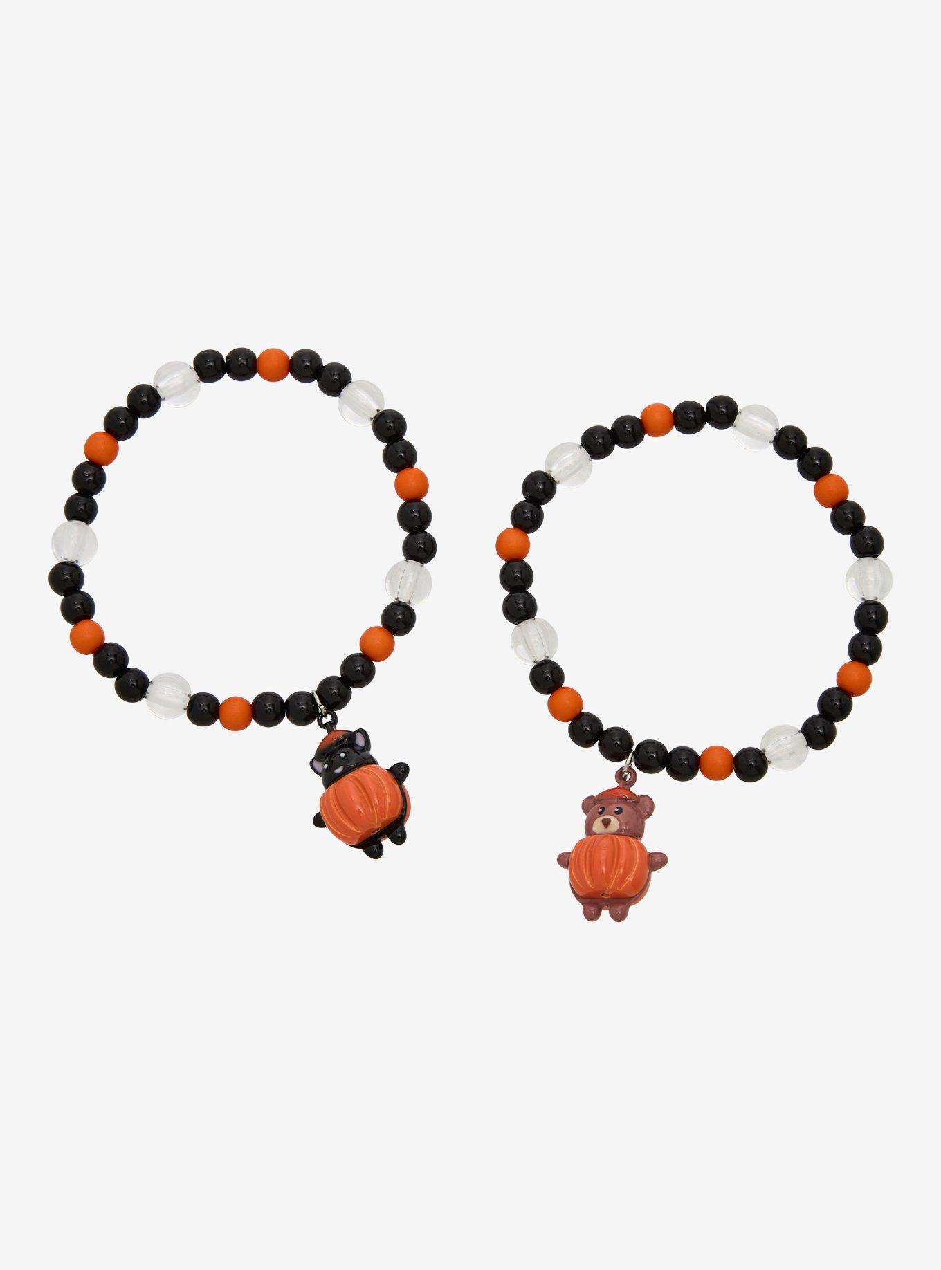 Thorn & Fable Pumpkin Bear & Cat Best Friend Bead Bracelet Set, , hi-res