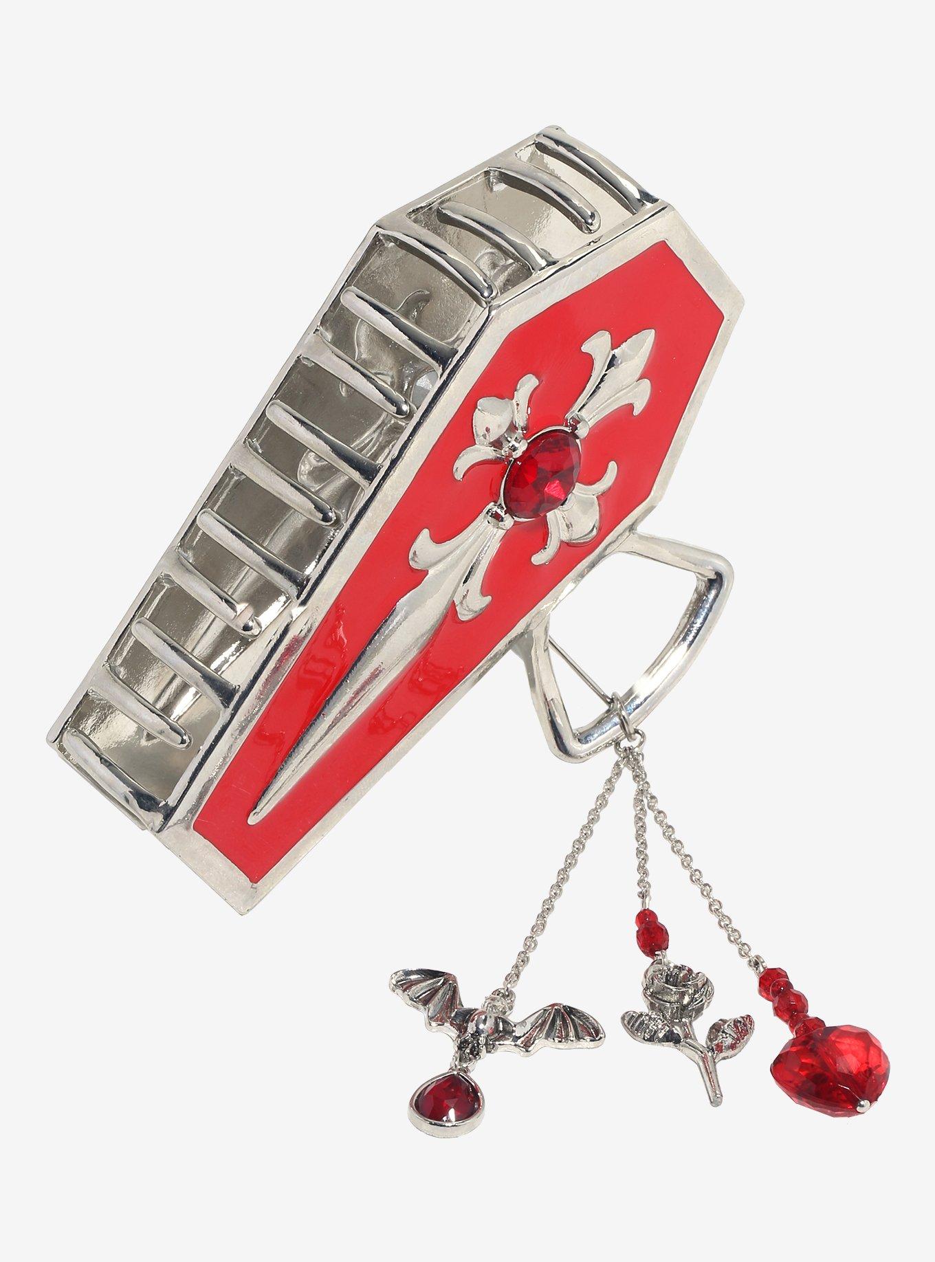 Red Rhinestone Cross Coffin Chain Claw Hair Clip, , alternate