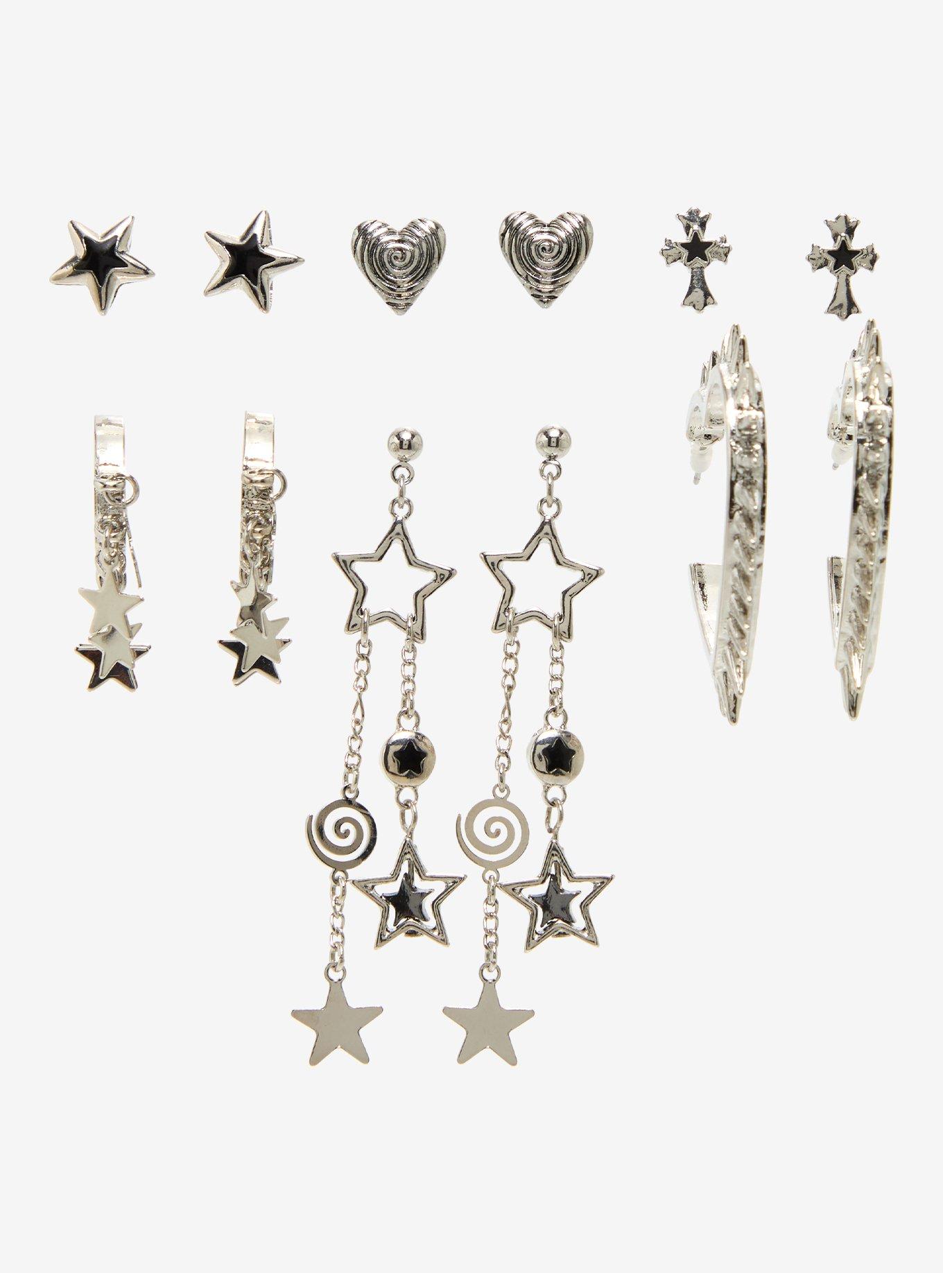 Spiked Heart Star Charm Earring Set, , hi-res