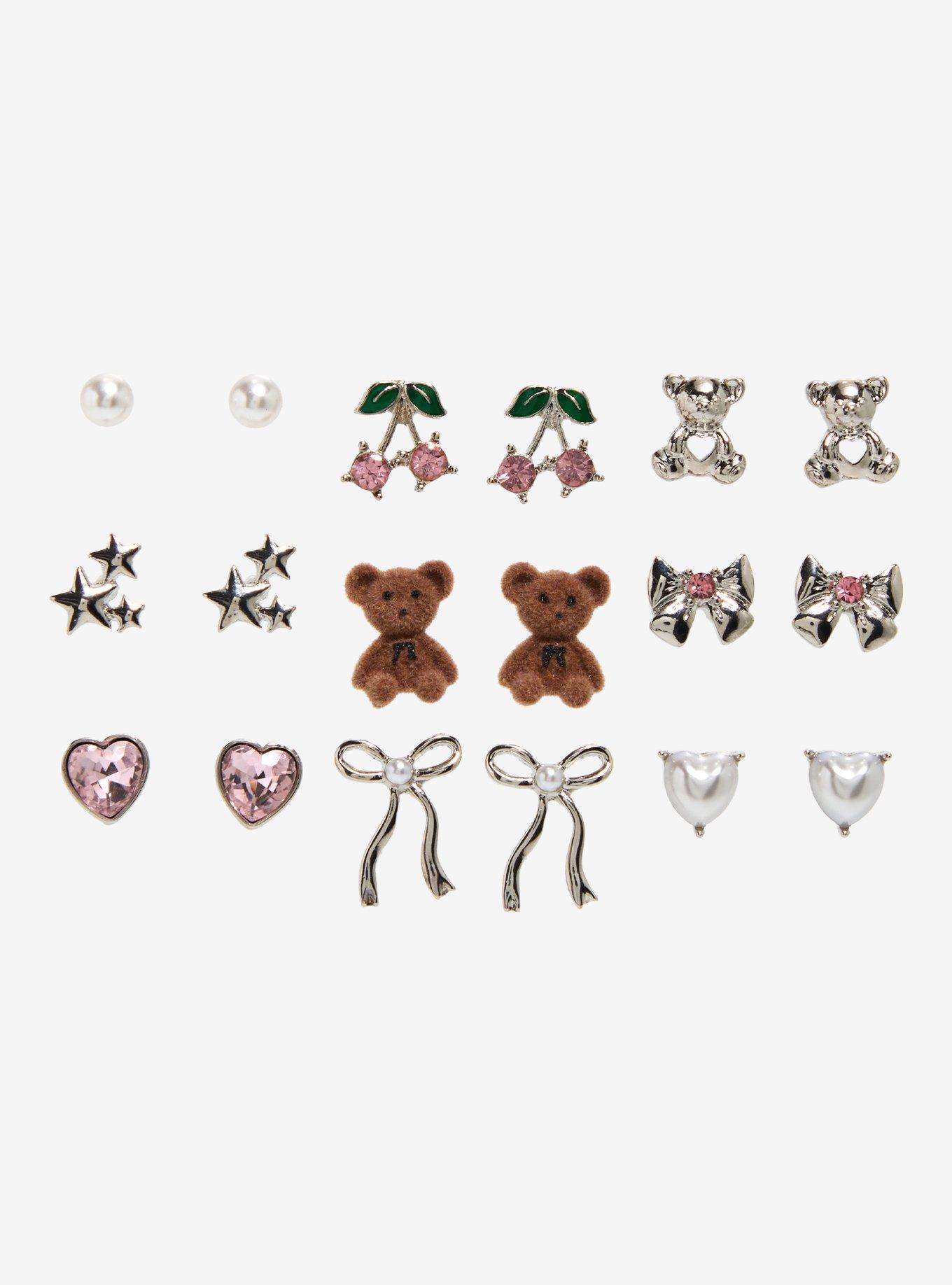 Sweet Society Bear Cherry Hearts Stud Earring Set, , hi-res