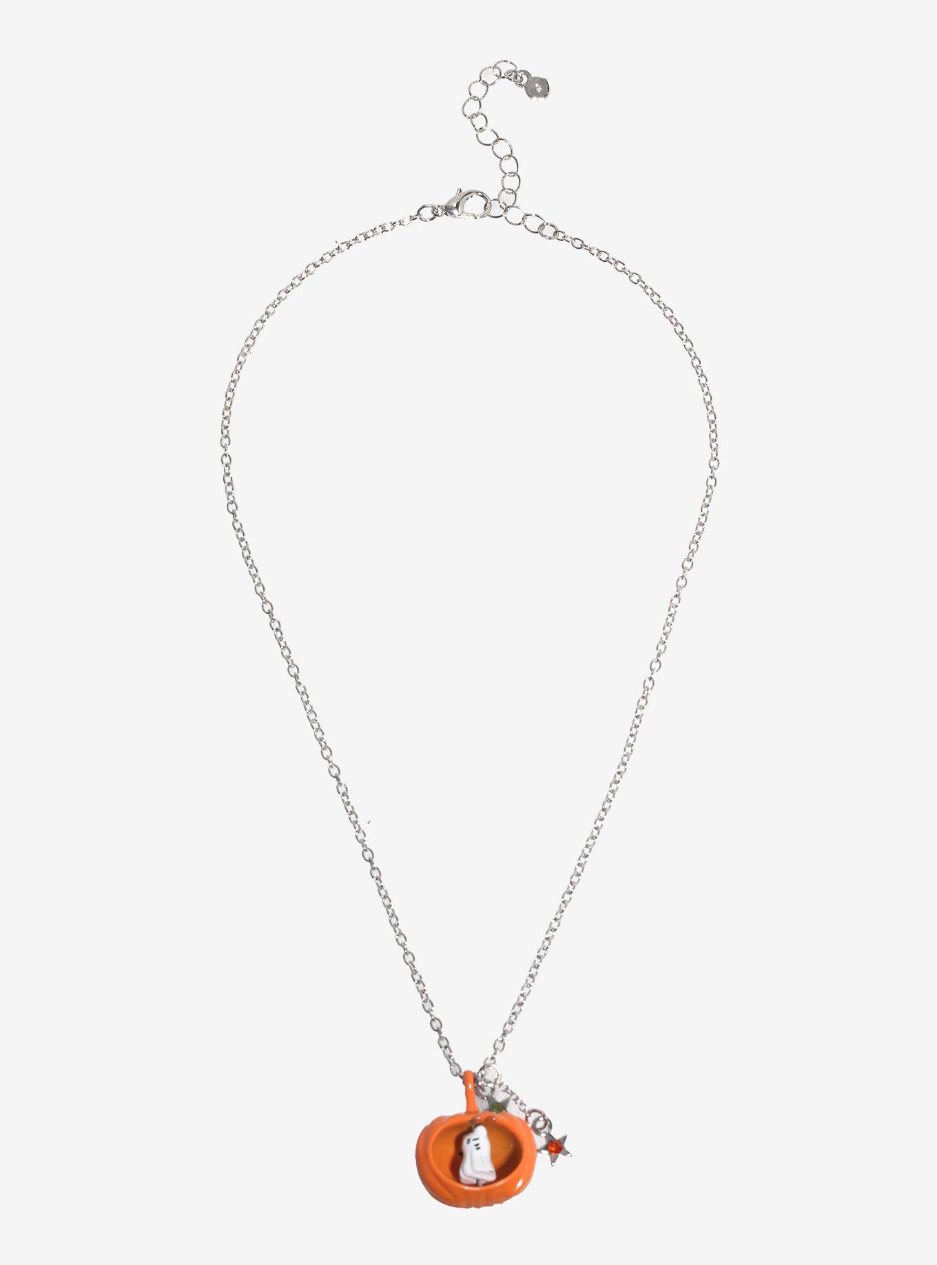 Thorn & Fable Pumpkin Ghost Kitty Spinner Necklace, , hi-res
