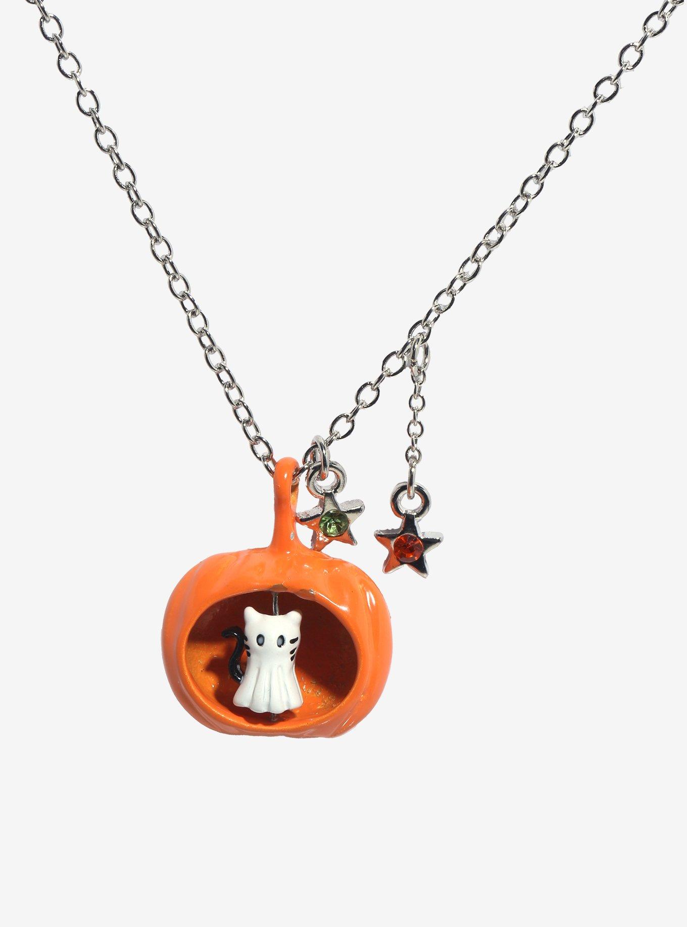 Thorn & Fable Pumpkin Ghost Kitty Spinner Necklace, , alternate