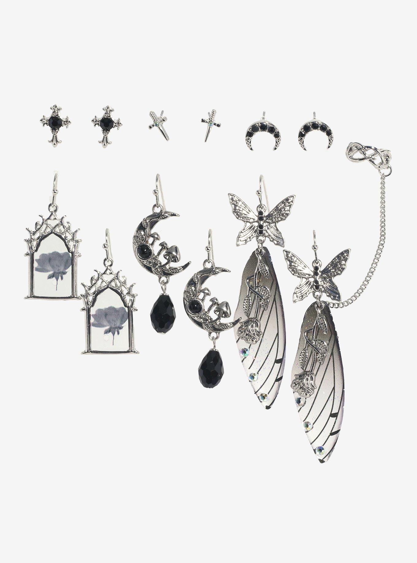 Thorn & Fable Grunge Rose Fairy Wing Earring Set, , hi-res