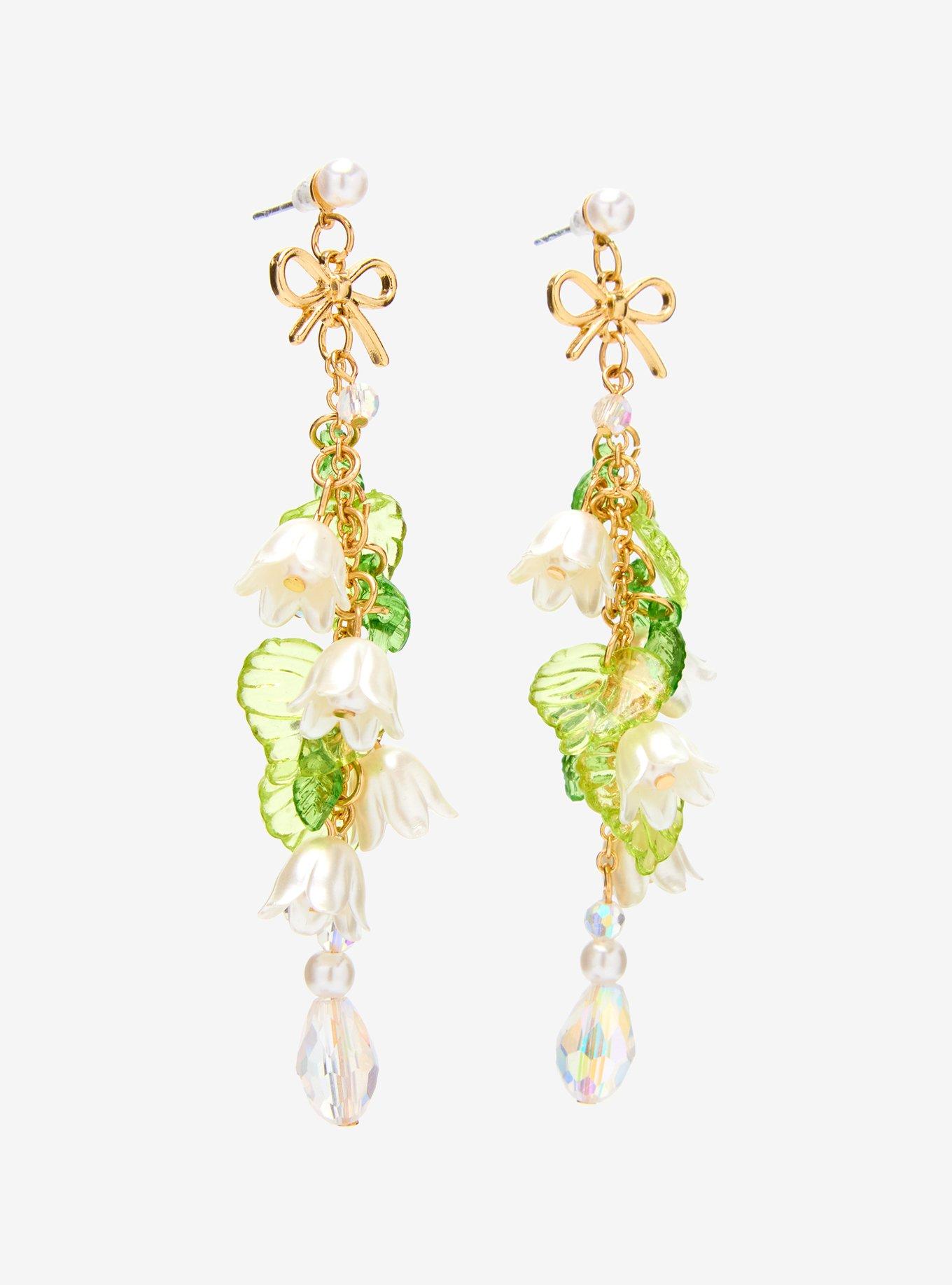Thorn & Fable Lily Of The Valley Bow Drop Earrings, , alternate