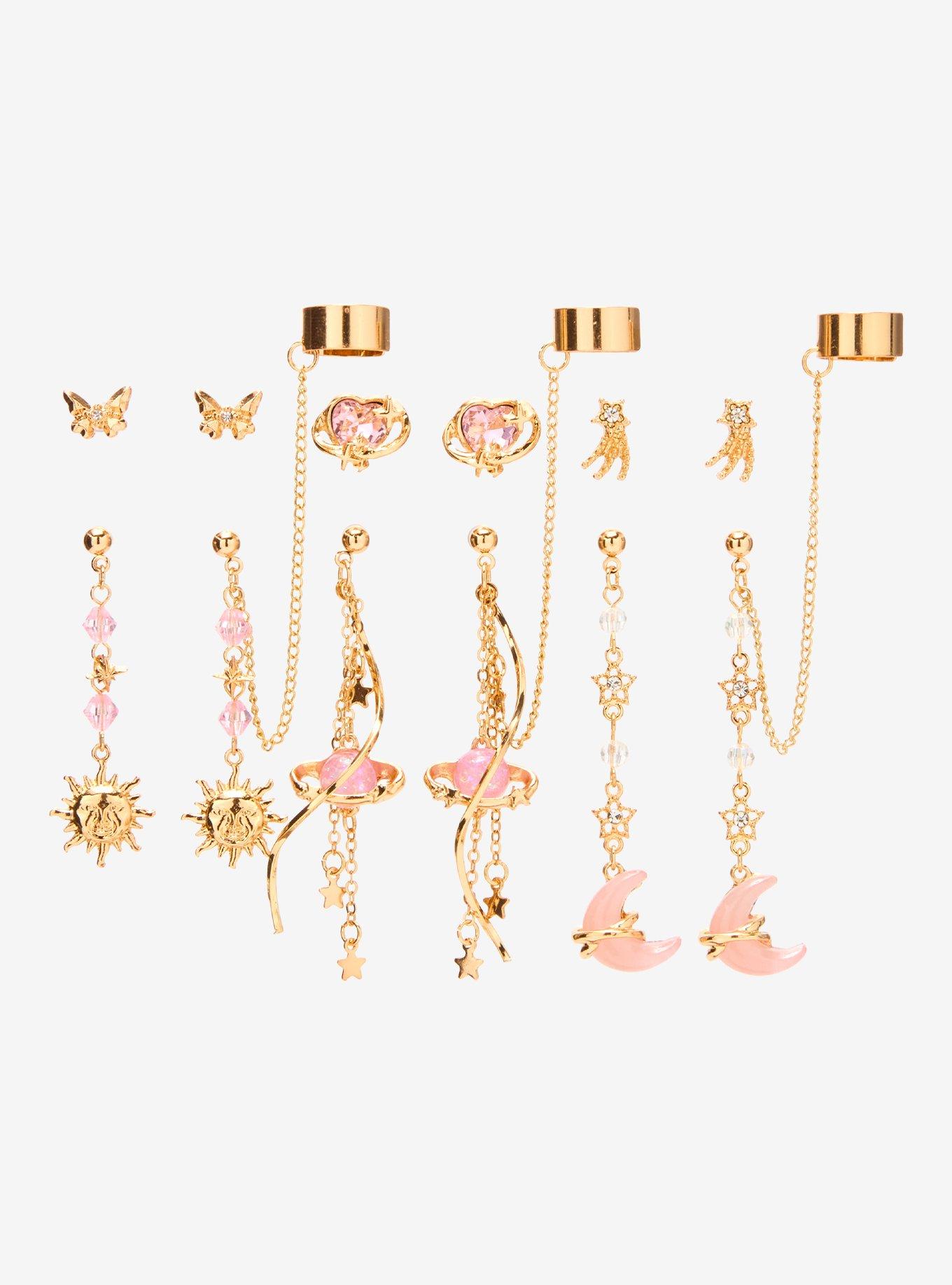 Cosmic Aura Celestial Butterfly Bling Cuff Earring Set, , hi-res