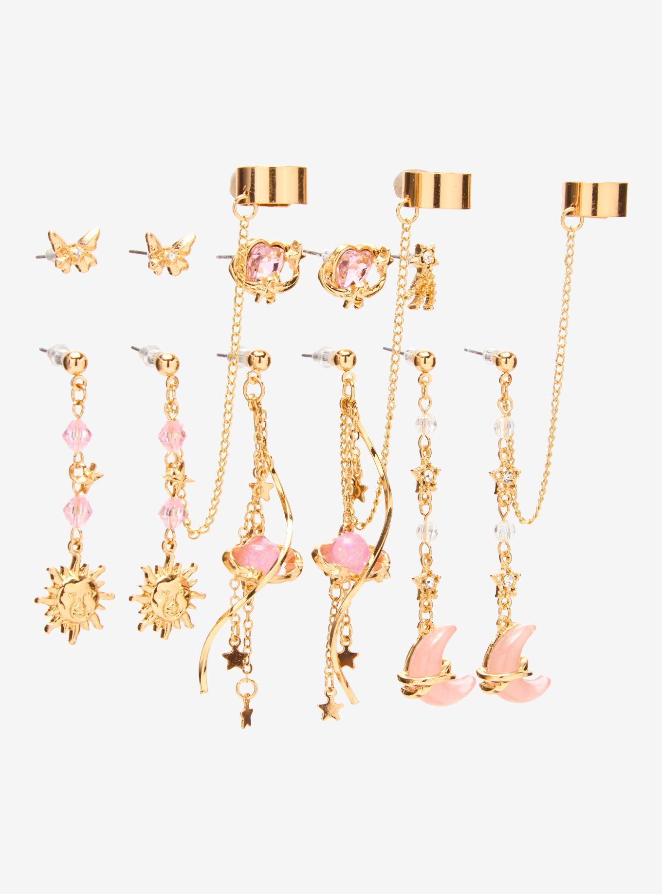 Cosmic Aura Celestial Butterfly Bling Cuff Earring Set, , alternate