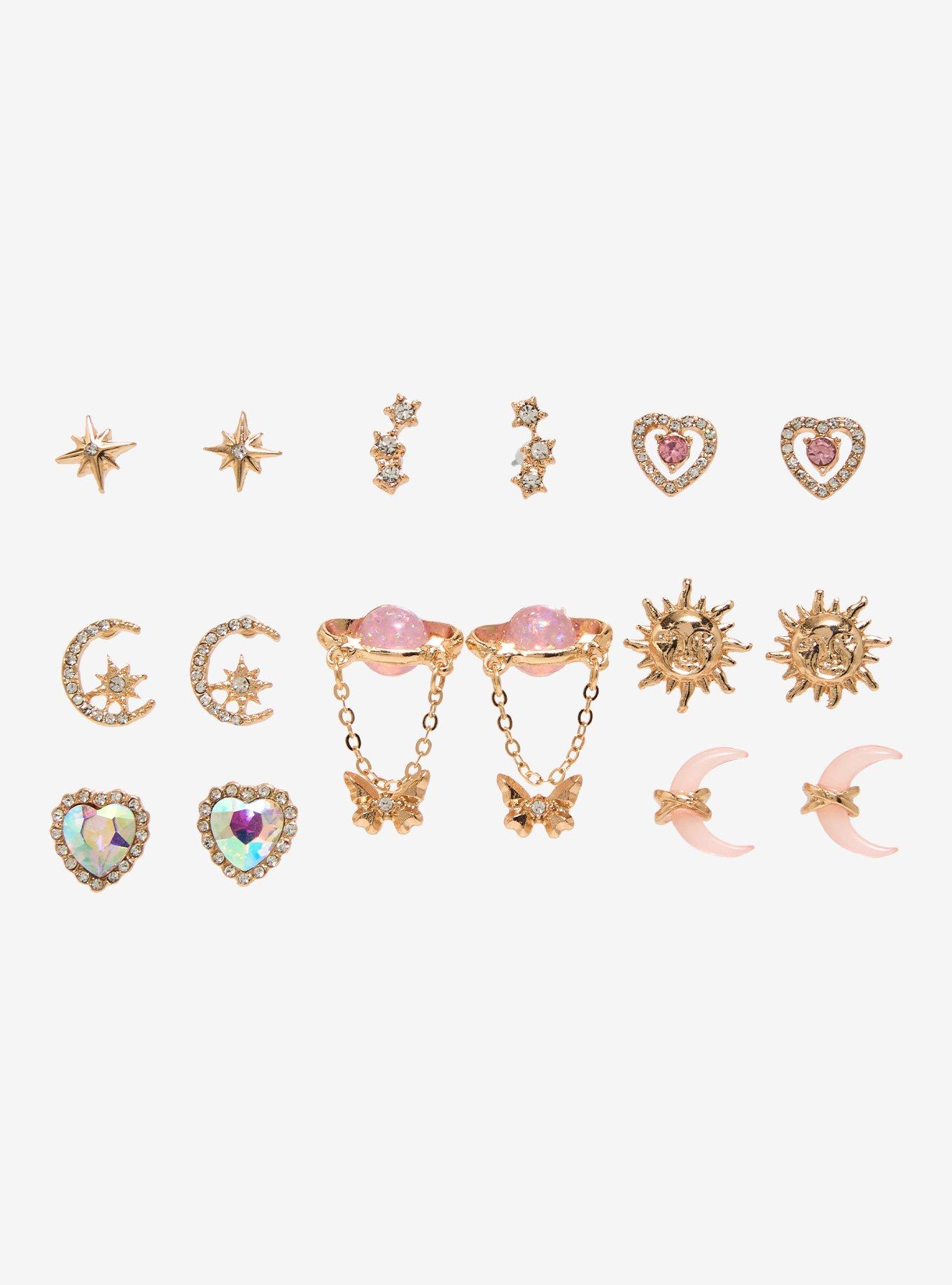 Cosmic Aura Pink Celestial Butterfly Gem Stud Earring Set, , alternate