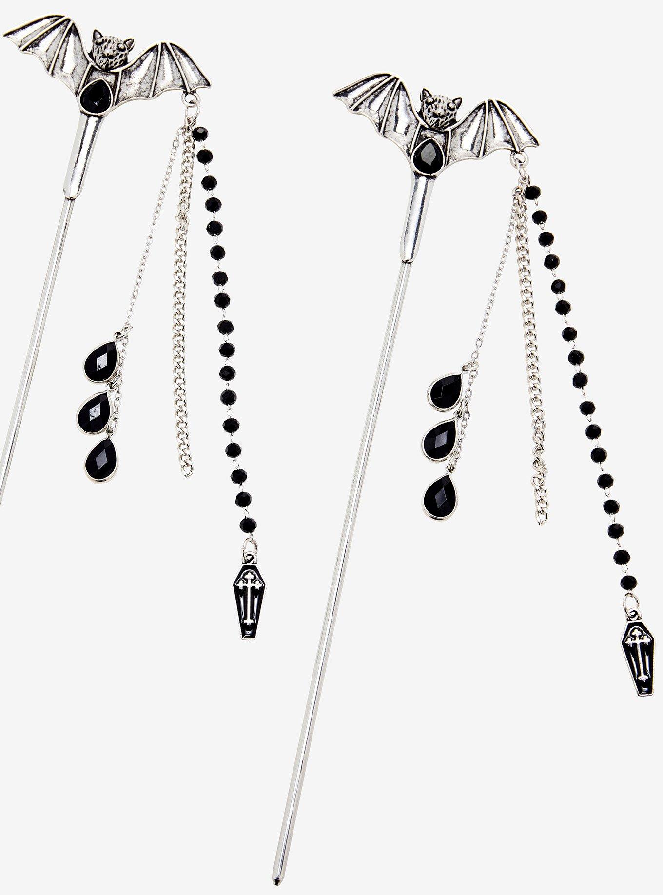 Vampire Bat Chain Hair Sticks, , alternate