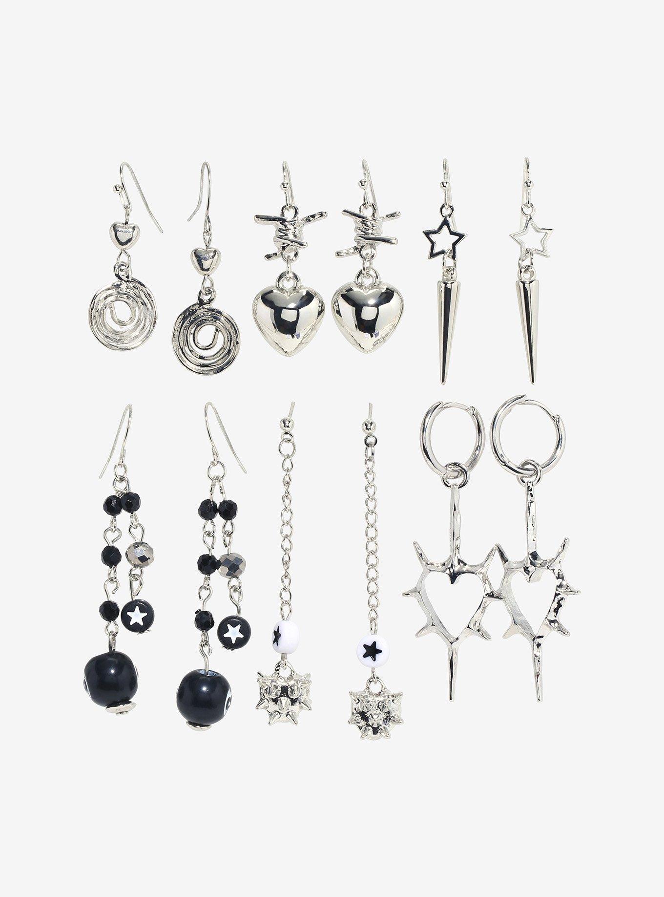 Grunge Spiral Spike Heart Drop Earring Set, , hi-res