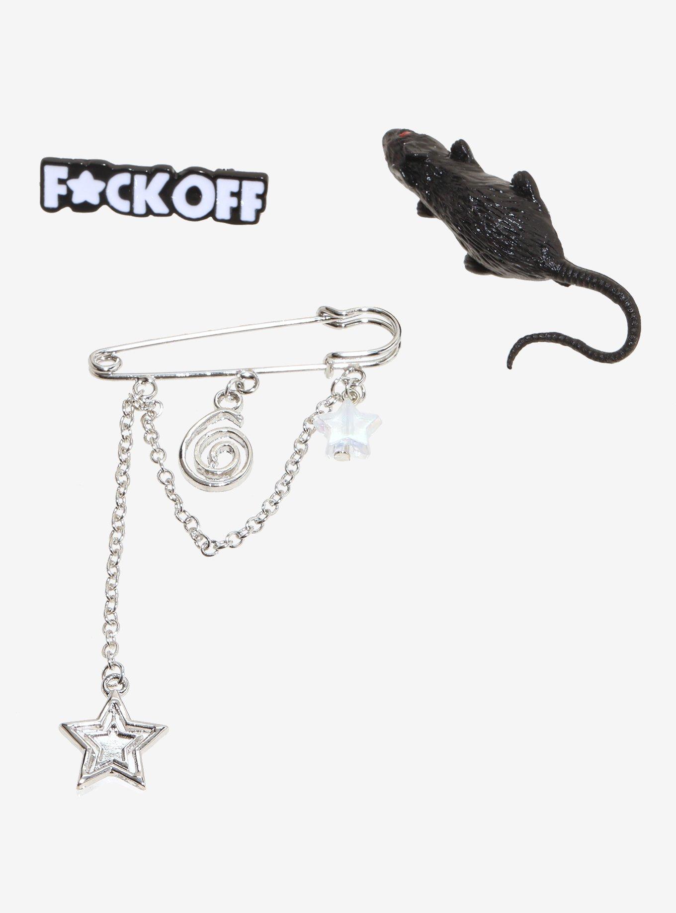 Rat Spiral Star Safety Pin Brooch Set, , hi-res