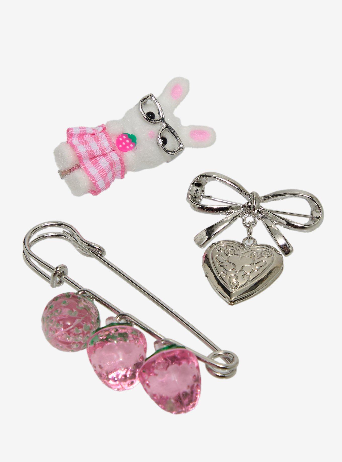 Sweet Society Strawberry Bunny Heart Brooch Set, , hi-res