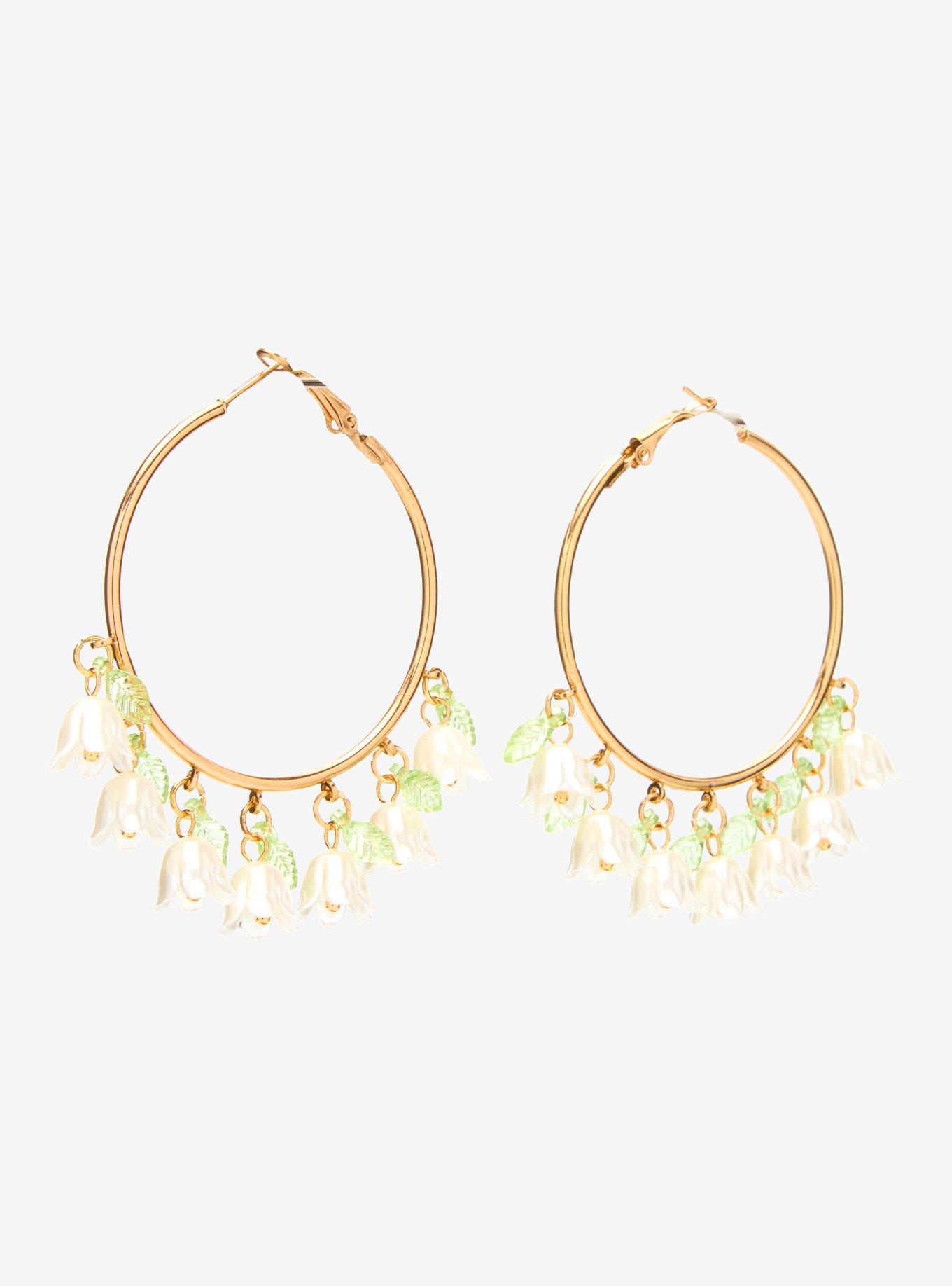 Thorn & Fable Lily Of The Valley Hoop Earrings, , alternate