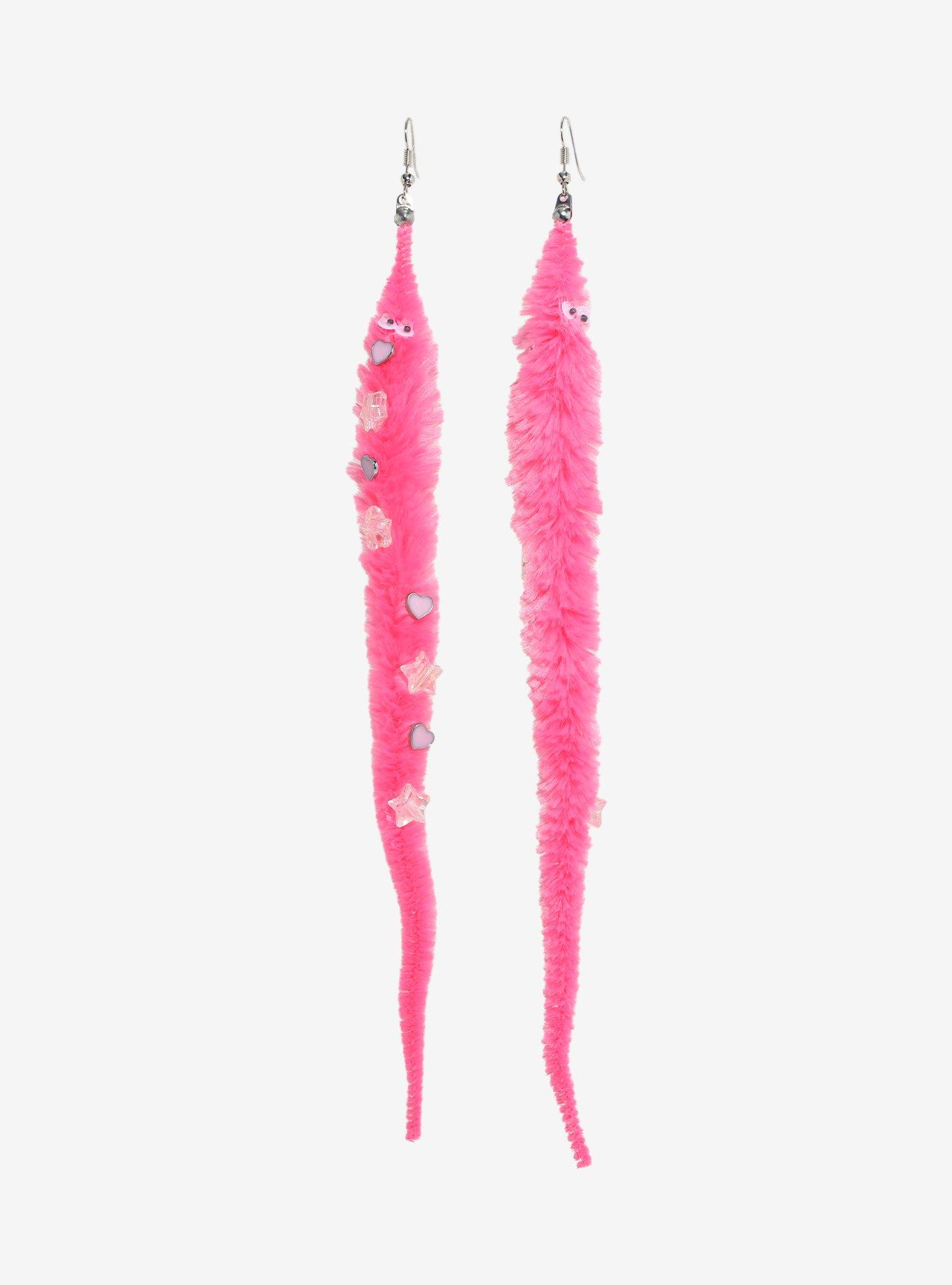 Sweet Society Pink Fuzzy Worm Earrings, , hi-res