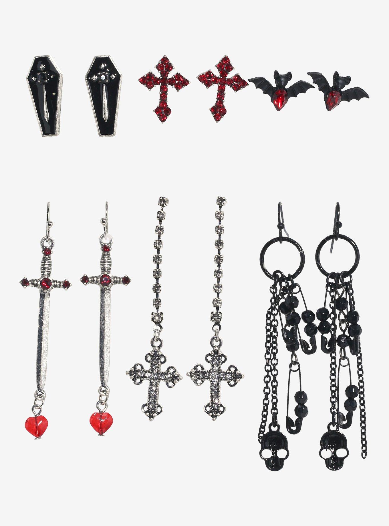 Dagger Bat Cross Earring Set, , hi-res