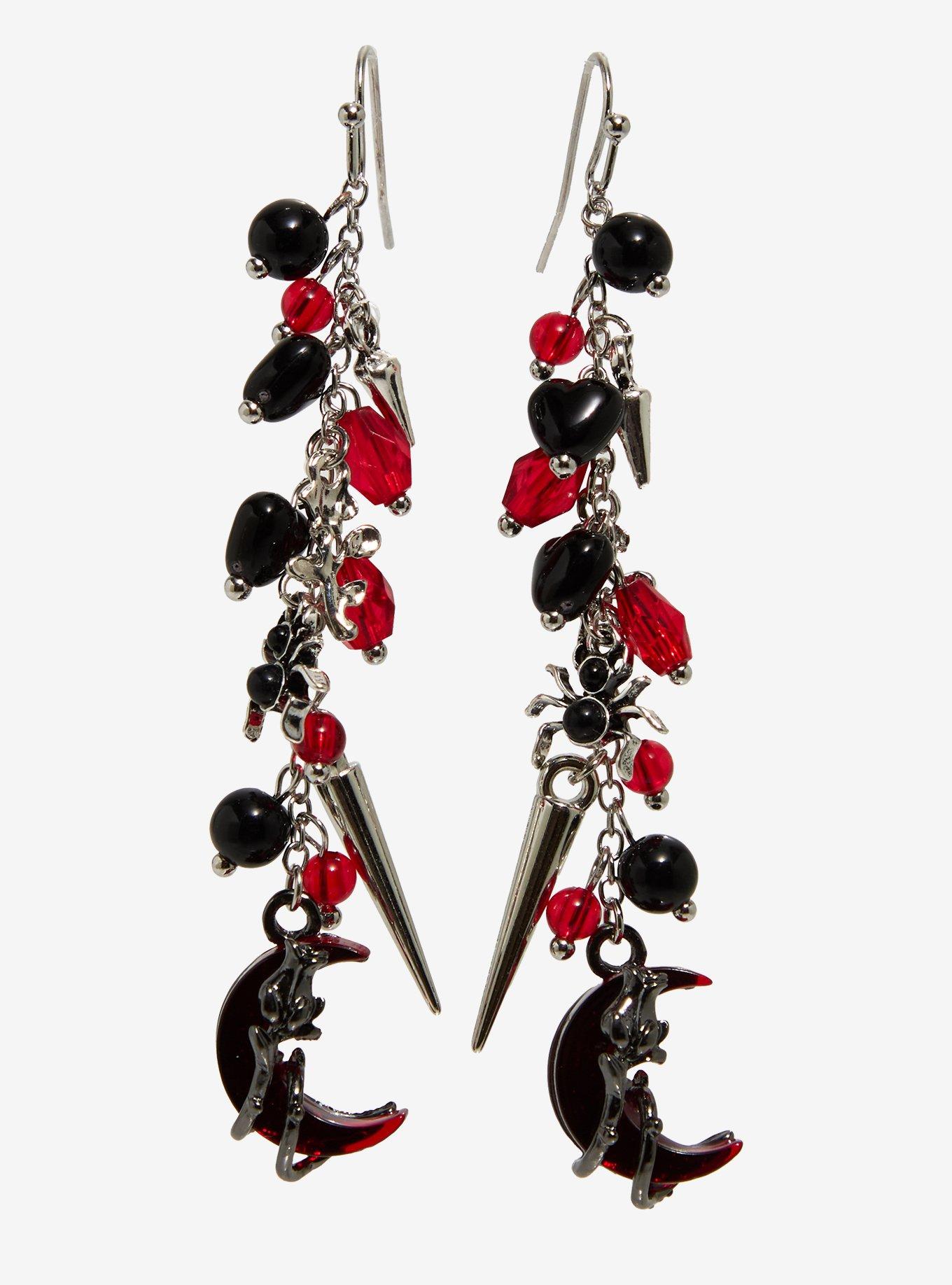 Gothic Moon Heart Spike Drop Earrings, , alternate