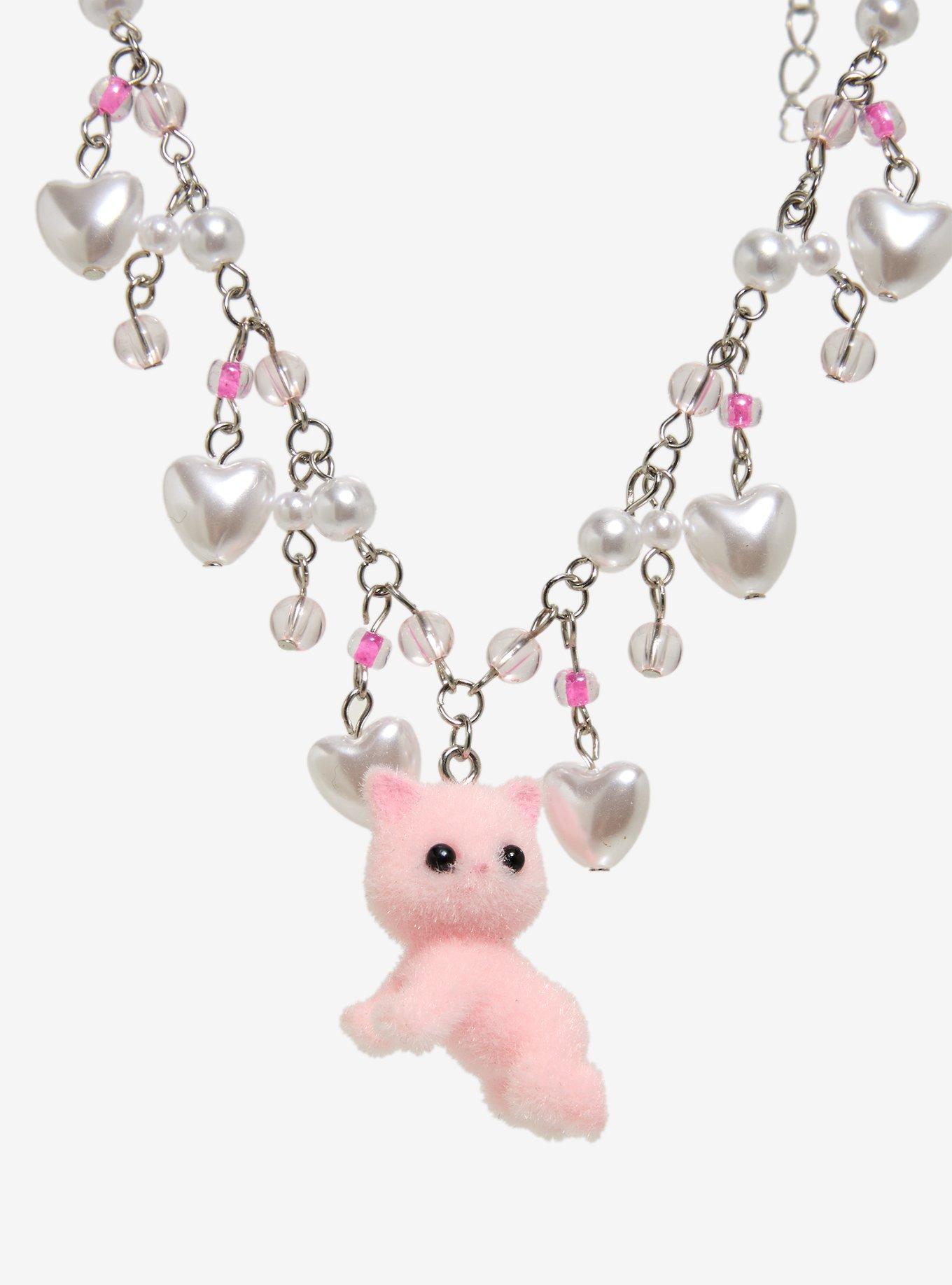 Sweet Society Pink Kitty Pearl Best Friend Necklace Set, , alternate