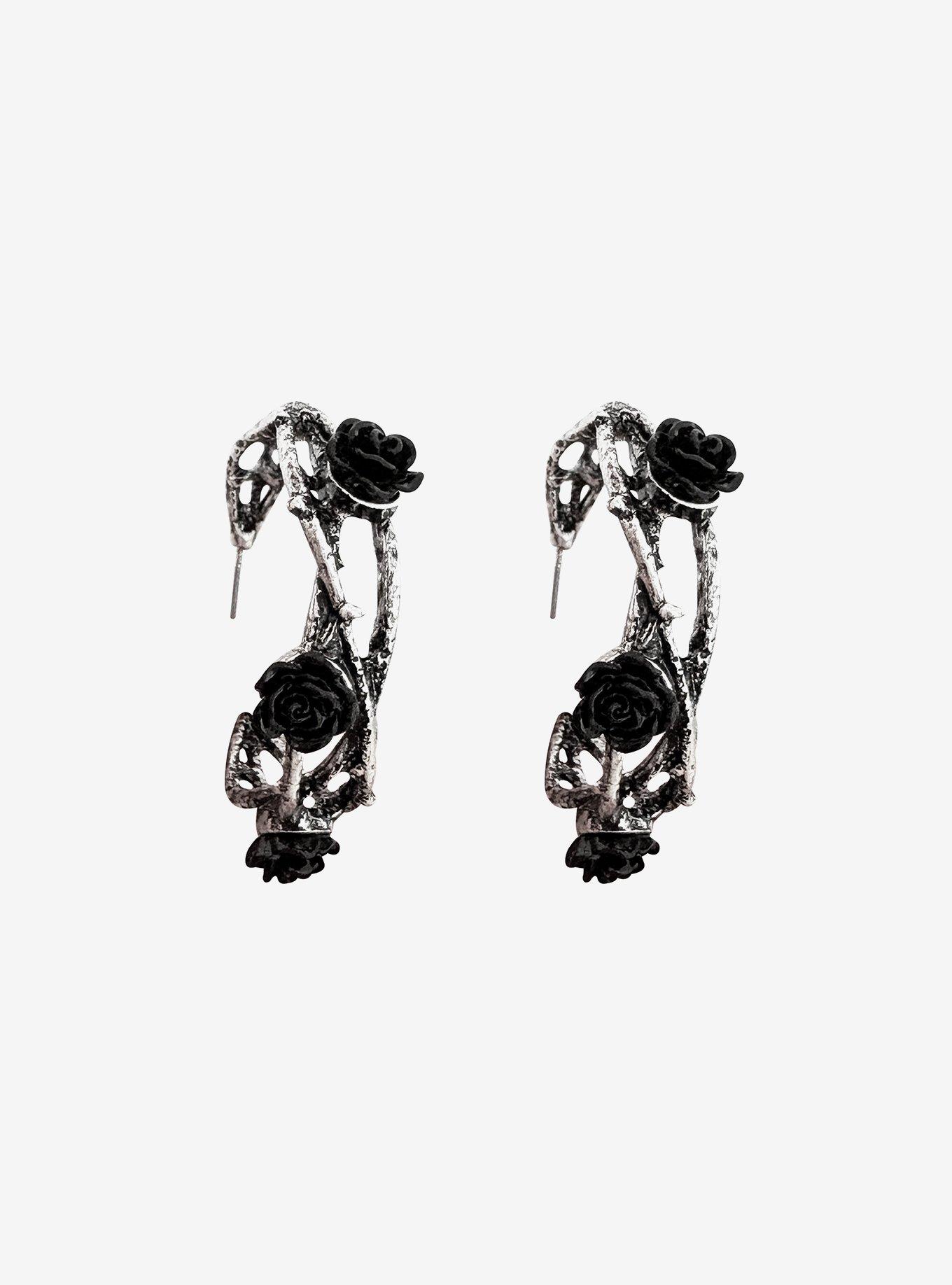 Thorn & Fable Dark Rose Hoop Earrings, , hi-res
