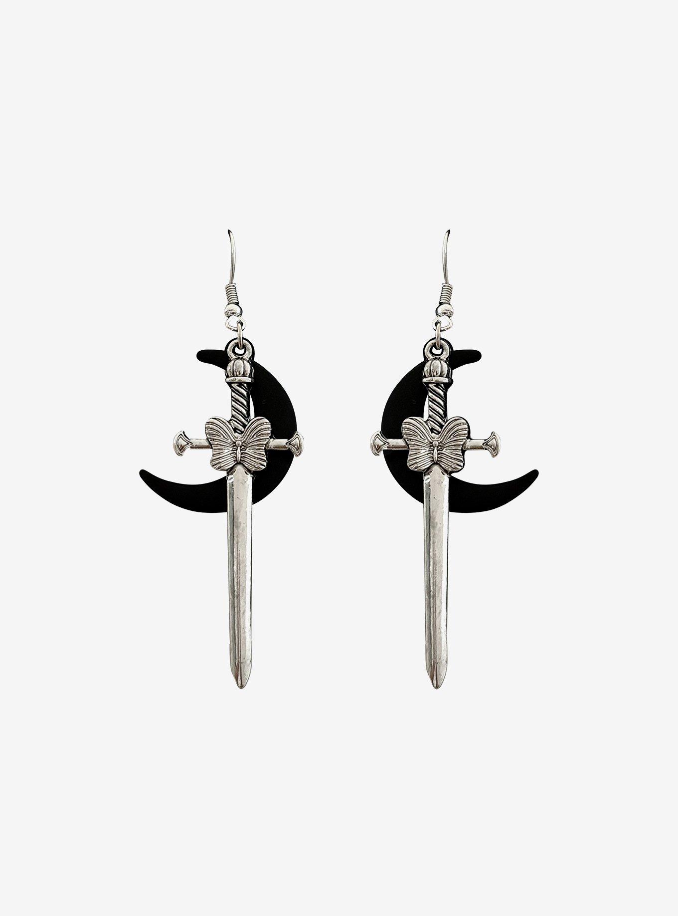 Thorn & Fable Moon Dagger Drop Earrings, , hi-res
