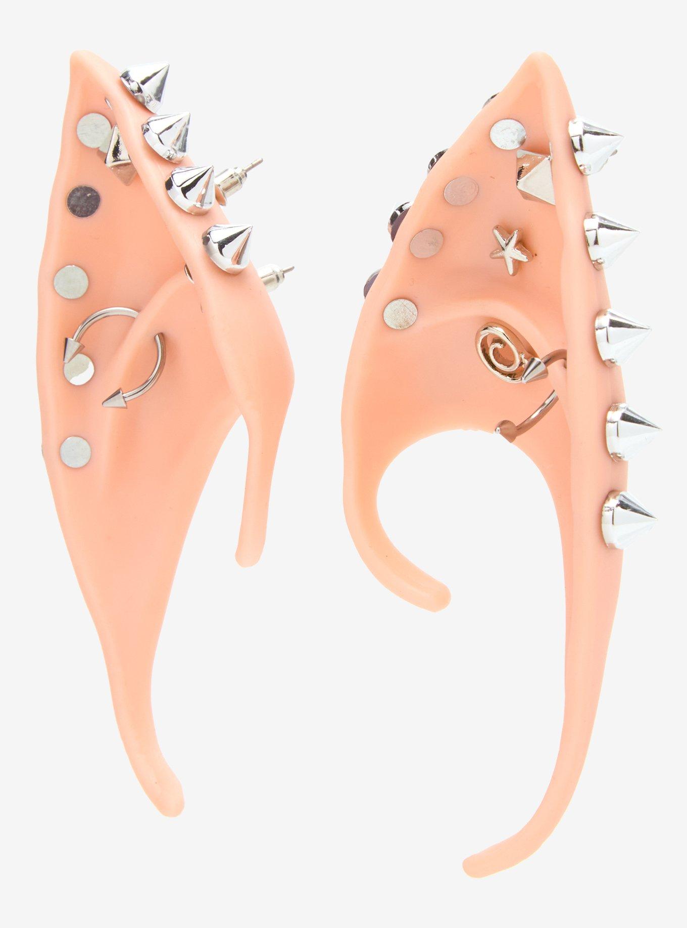 Spike Stud Pierced Fairy Molded Ear Cuffs, , alternate
