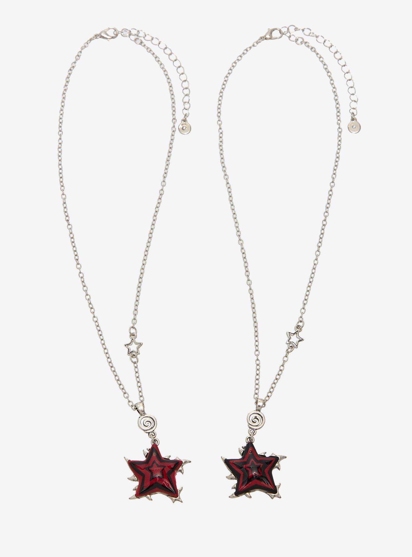Black & Red Spike Star Best Friend Necklace Set, , hi-res