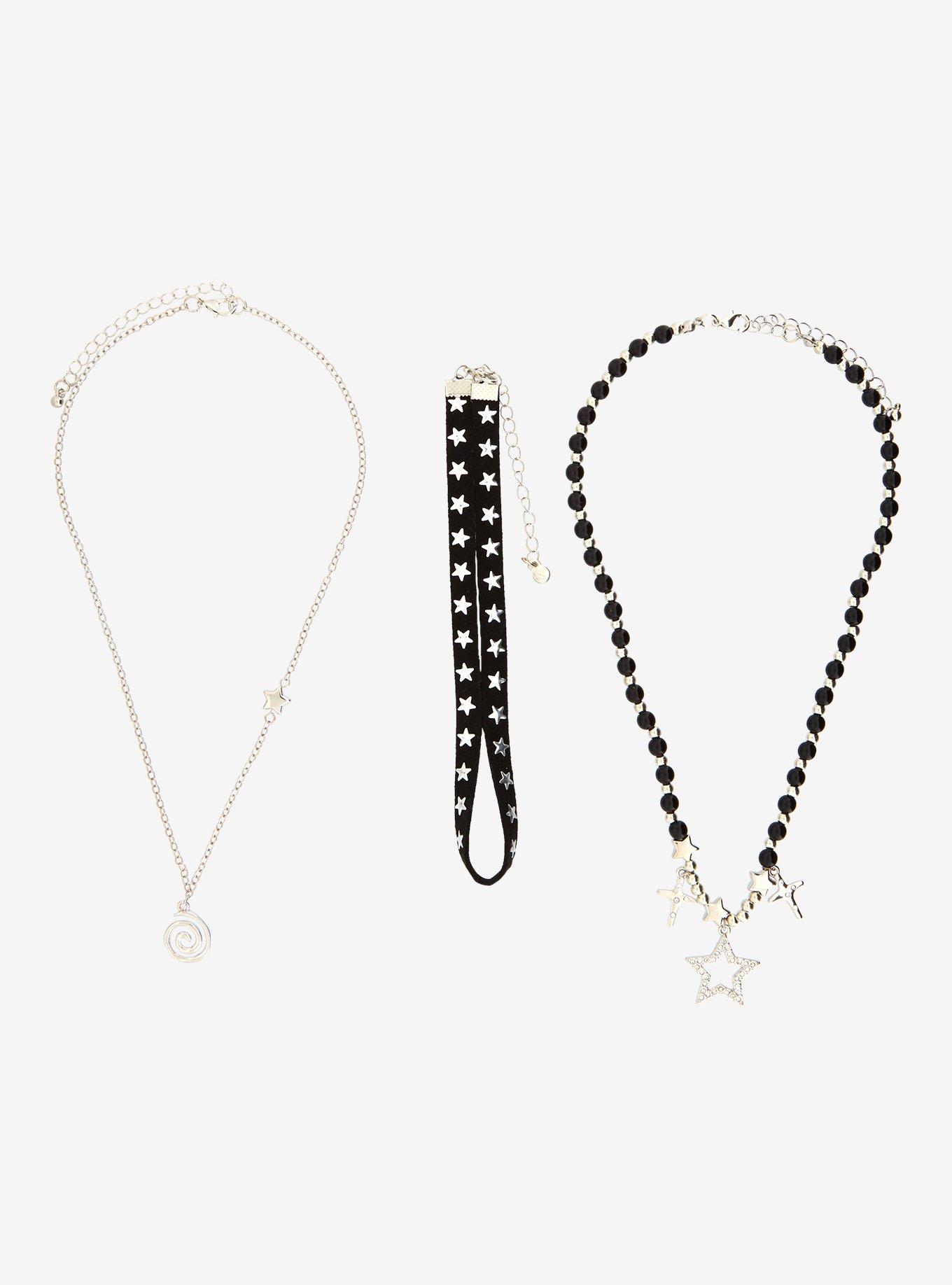Black & Silver Spiral Star Necklace Set, , hi-res