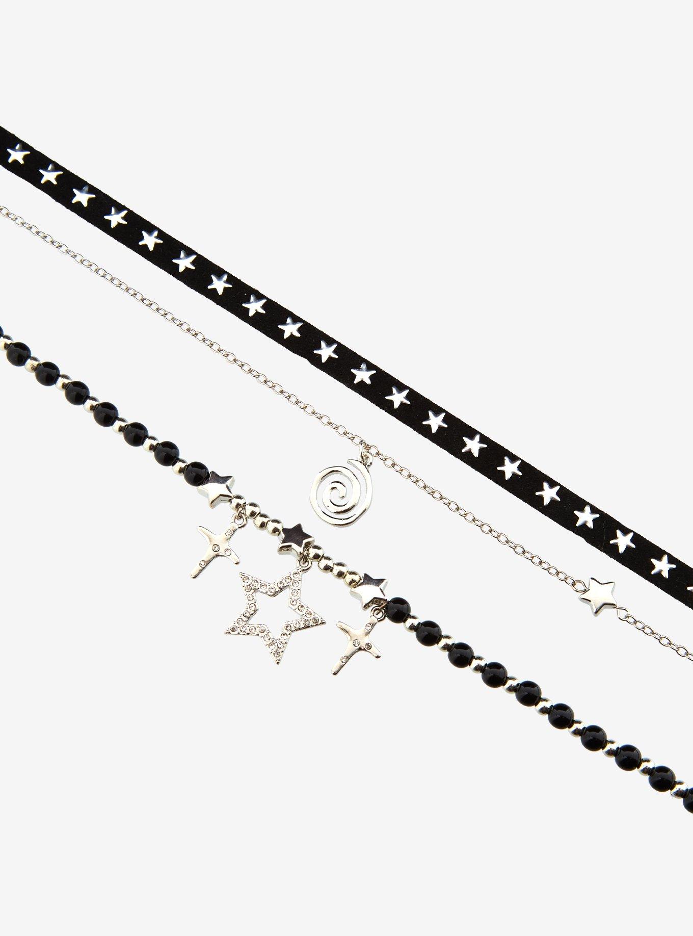 Black & Silver Spiral Star Necklace Set, , alternate
